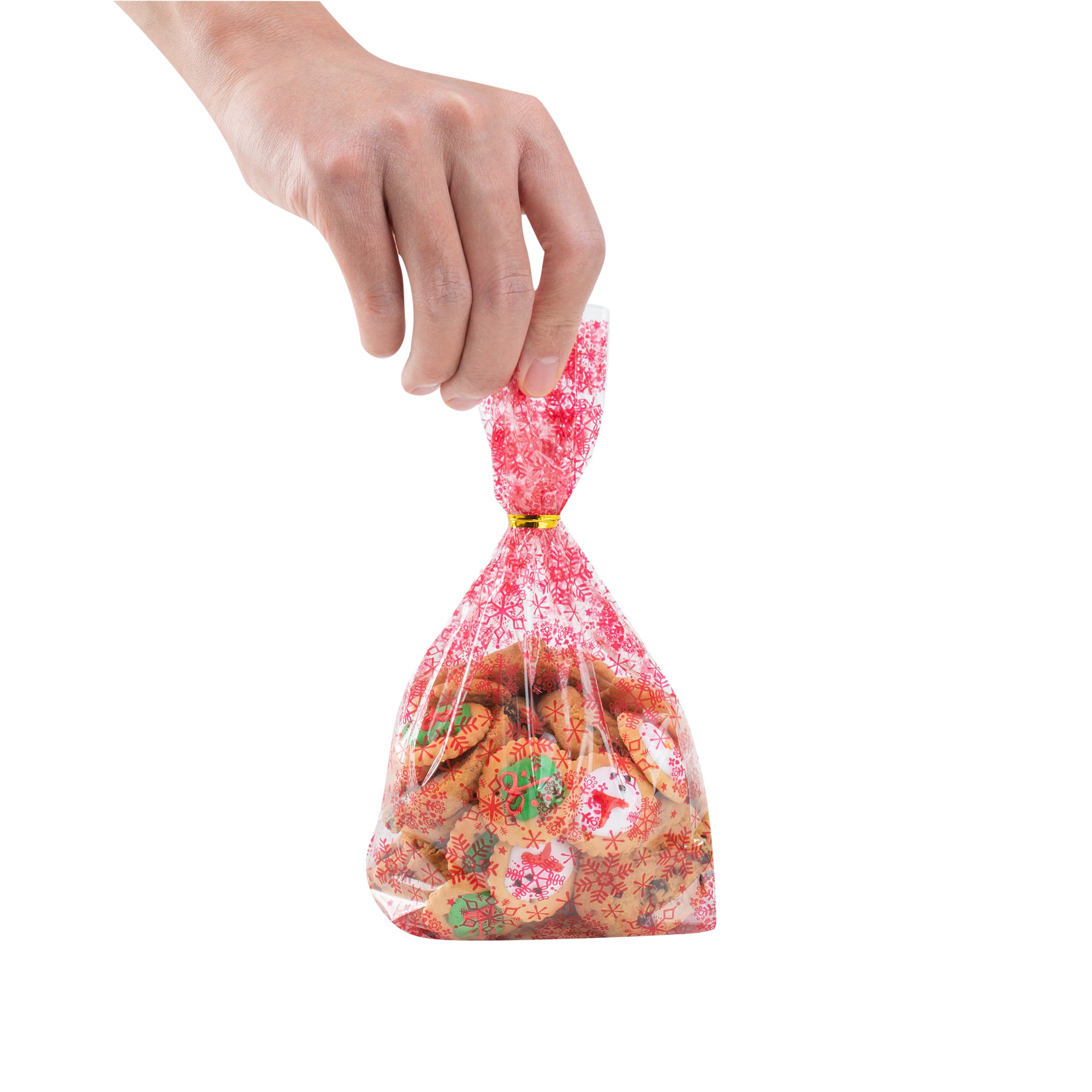 Snowflake Plastic Candy Bags 4x2x9.5 Inches - 100 Count Bulk Pack for Party Favors, Holiday Treats & Gift Packaging