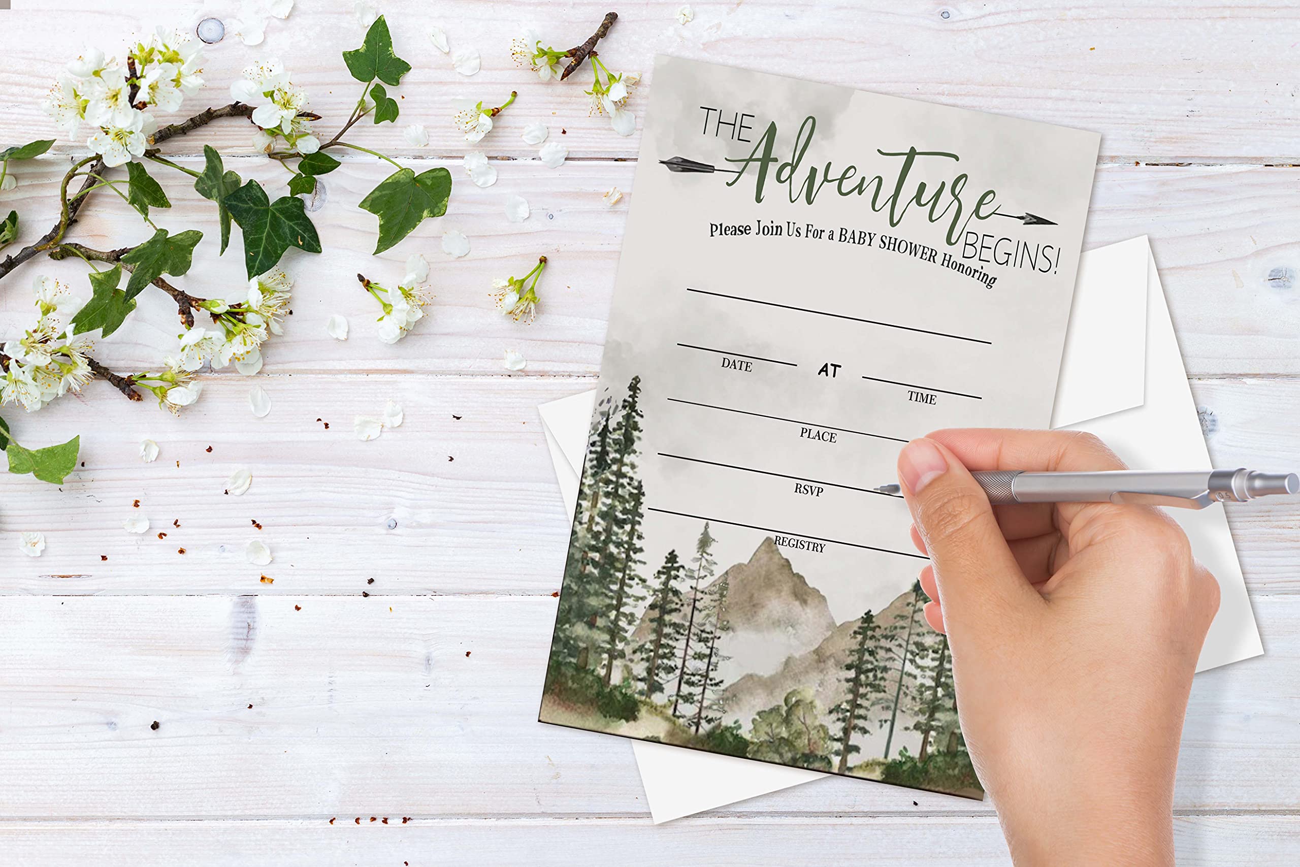 Yuansail Baby Shower Invitation Cards - The Adventure Begins Fill-In Invitations (25 Cards & Envelopes) for Gender Reveal, Newborn Welcome Party & Baby Celebration Events