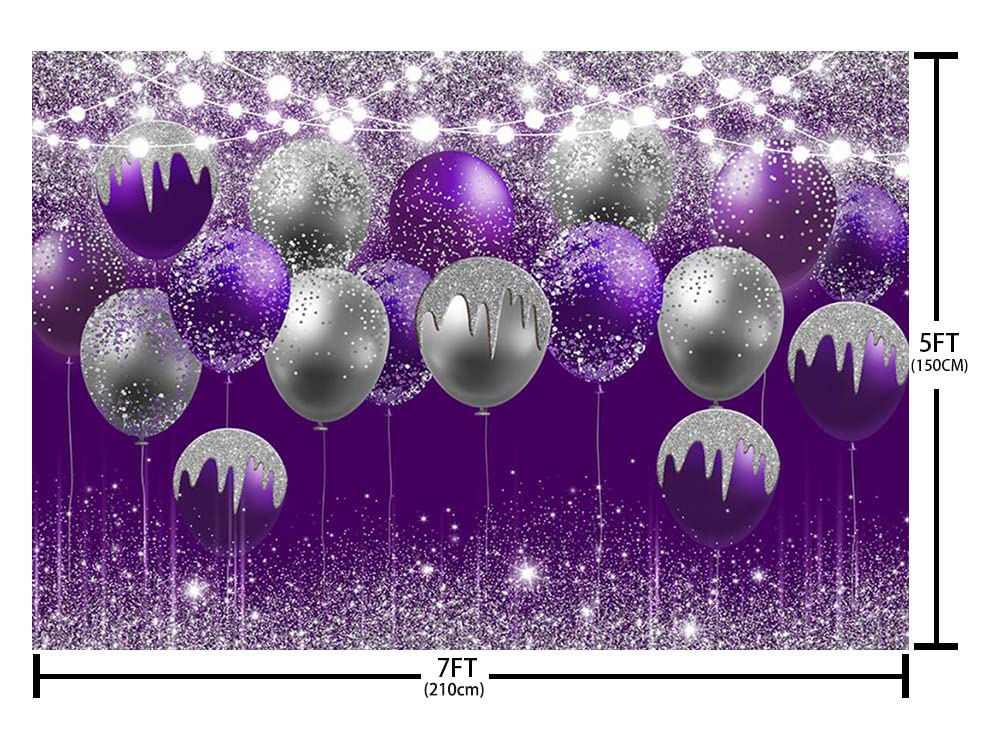 MEHOFOND 7x5ft Glitter Purple & Silver Balloon Photography Backdrop - Vinyl Background for Birthday, Wedding, Prom, Graduation Party Decor - Perfect for Cake Table, Photoshoot & Banner Displays