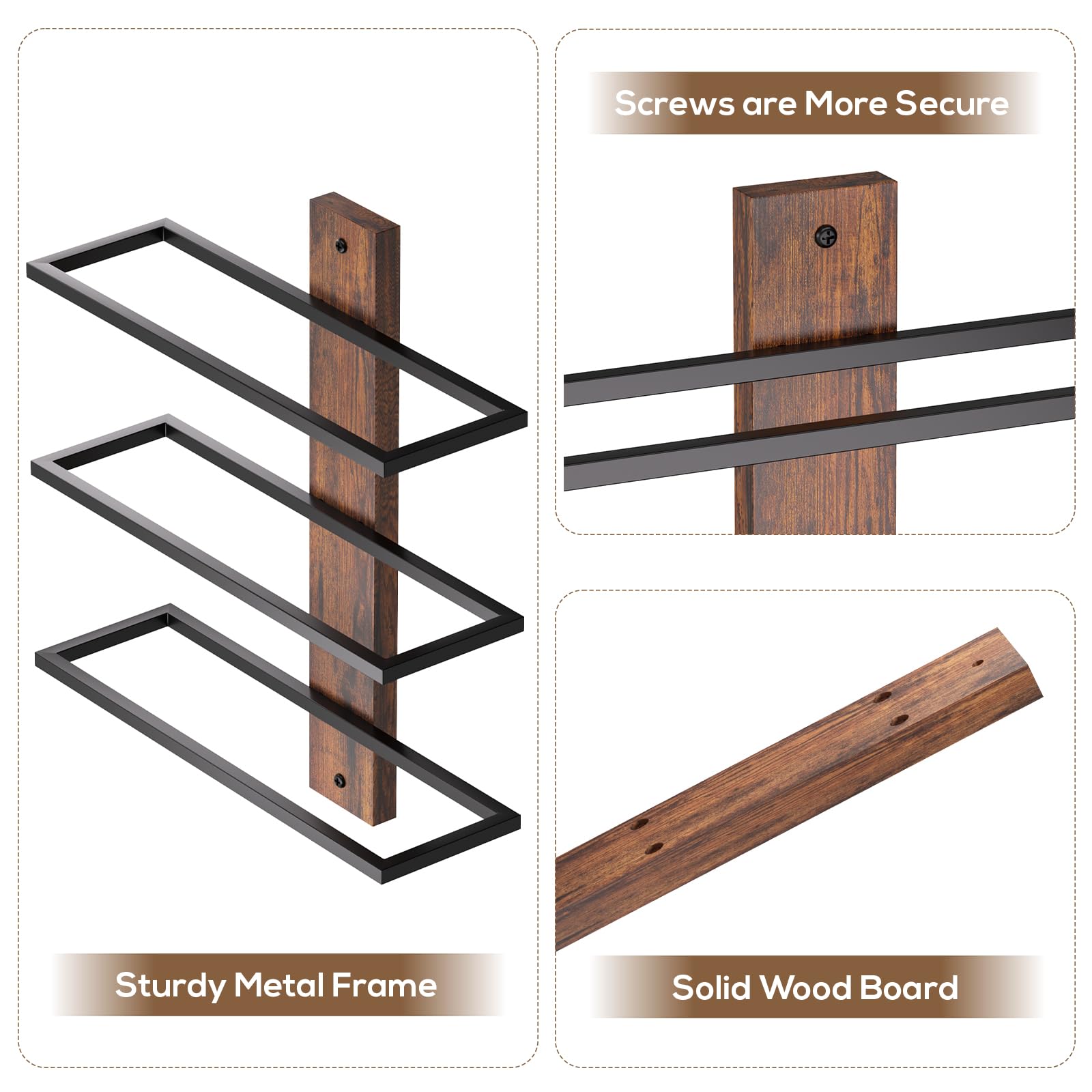 B4Life 3 Bottle Wall Mounted Wine Rack - Solid Wood Wine Holder for Kitchen, Dining Room, Bar - Perfect for Home Decor & Wine Storage Organization