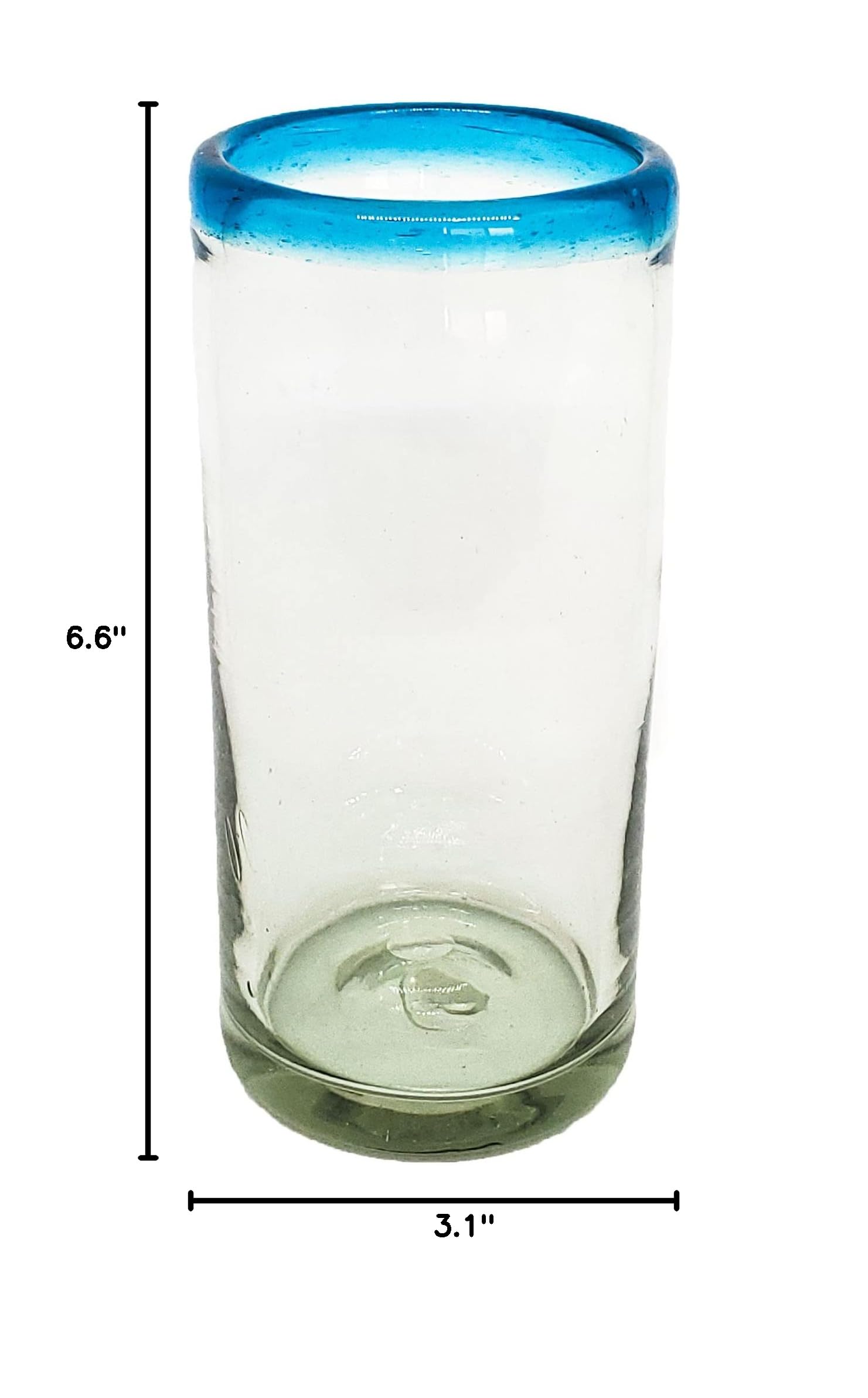 Premium 20 oz Aqua Blue Rim Tall Iced Tea Glasses - Set of 6 Handmade Mexican Recycled Glass Cups | Lead-Free & Non-Toxic | Perfect for Iced Tea, Lemonade, Cocktails & Summer Beverages
