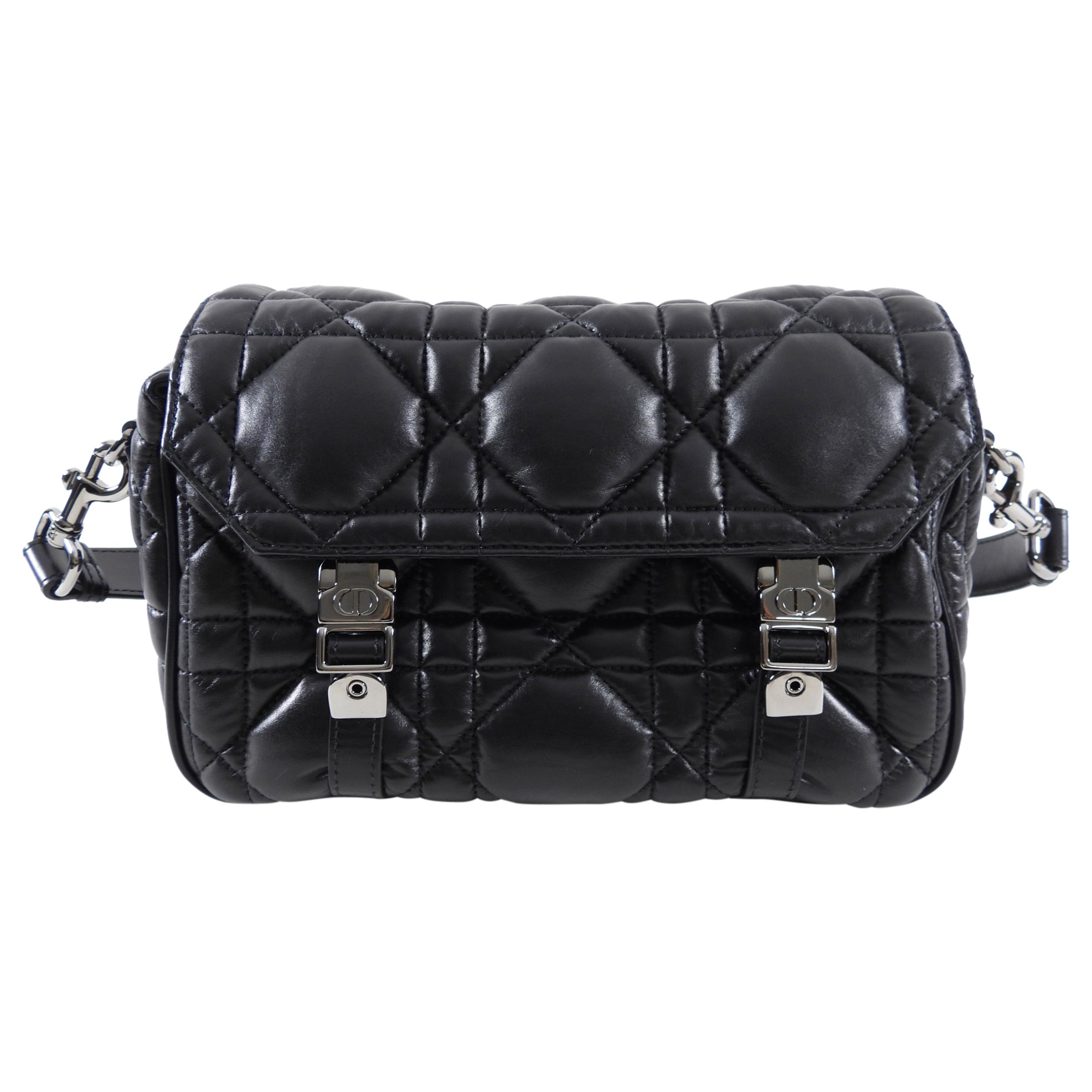 Christian Dior Black Leather Cannage Diorcamp Messenger Crossbody Bag for Women - Luxury Designer Shoulder Bag for Work, Travel & Everyday Use