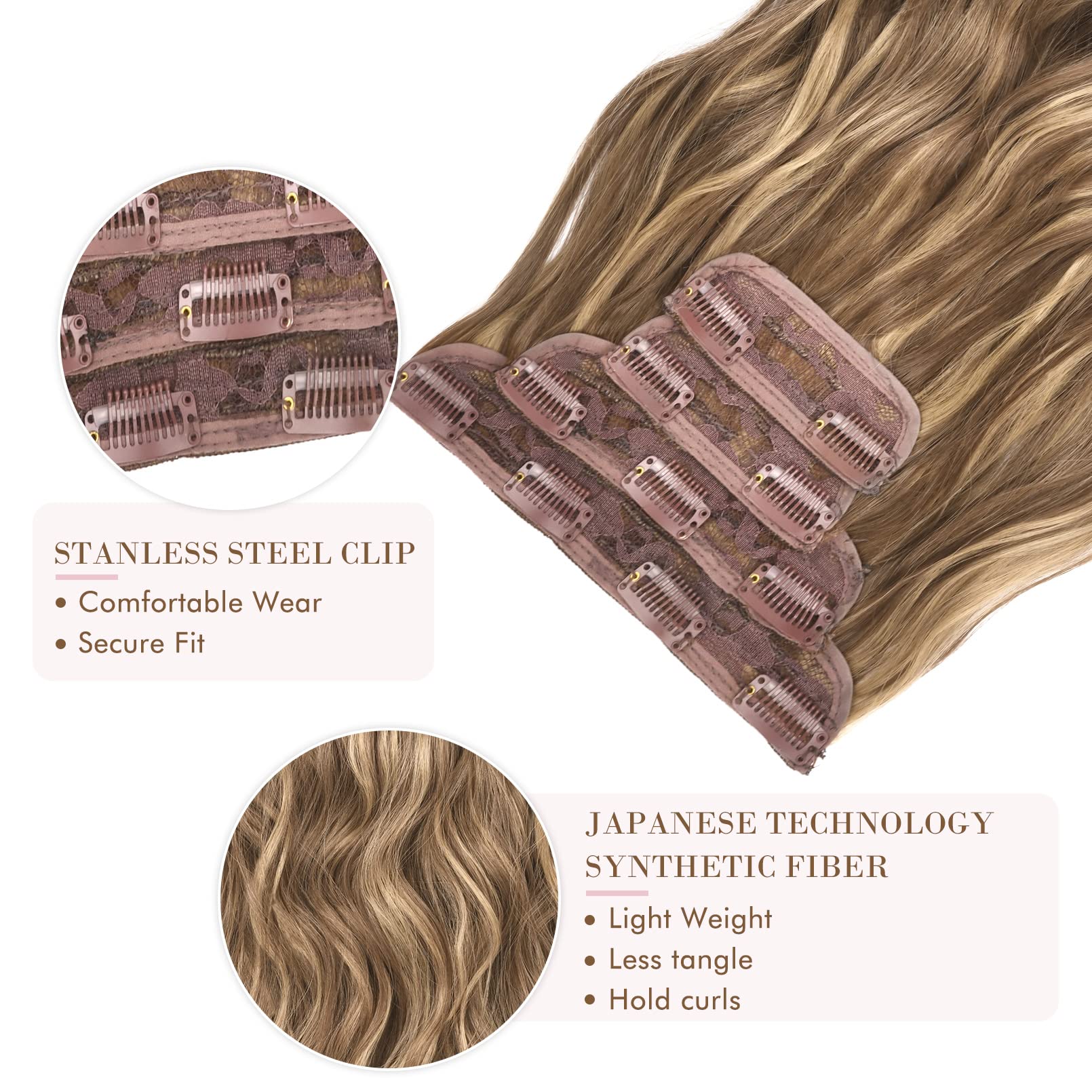 4PCS Clip-in Synthetic Hair Extensions - Long & Thick Hair Extensions for Women - Perfect for Parties, Weddings & Everyday Styling