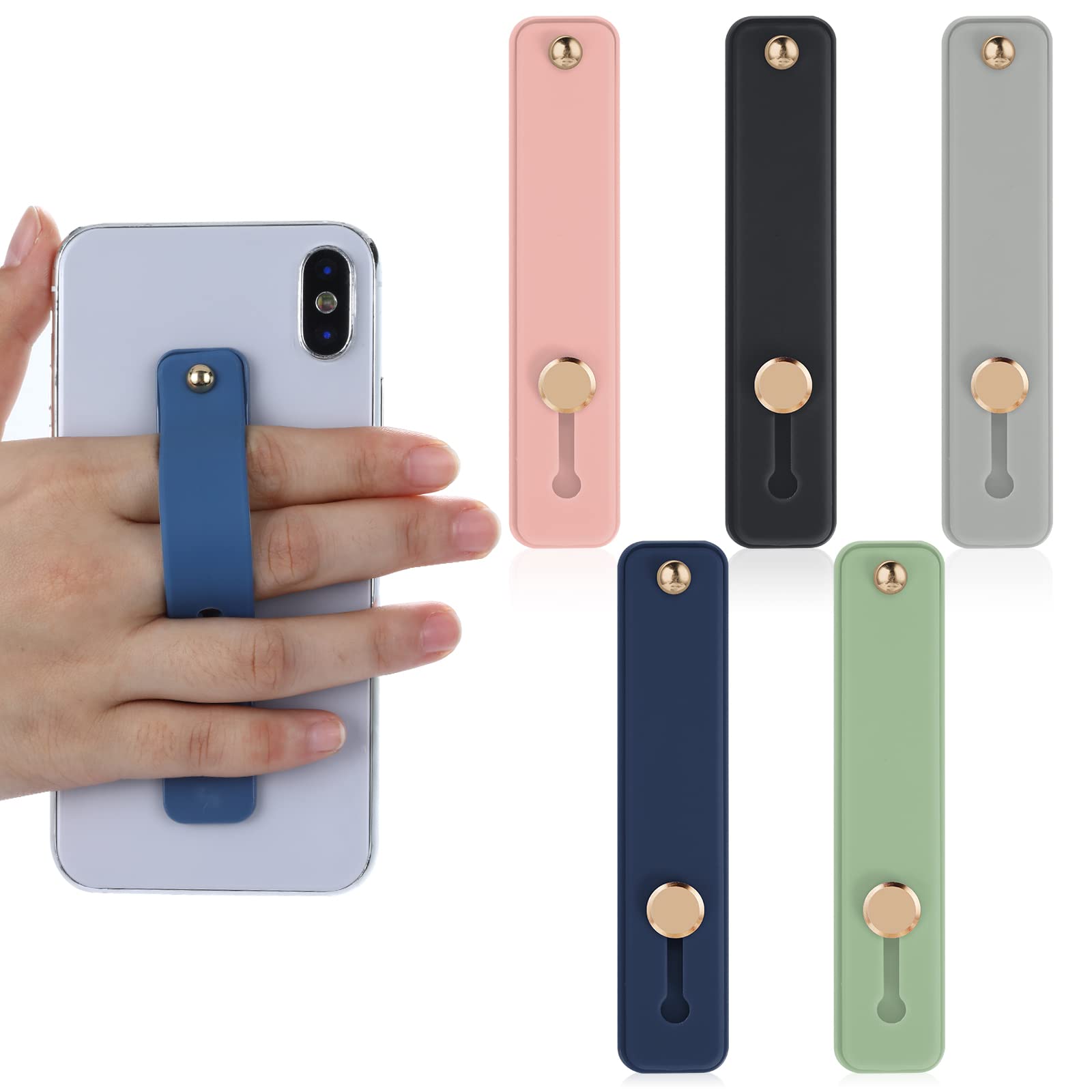 Molain Finger Phone Holder, 5-Pack Silicone Telescopic Phone Grip Strap - Ergonomic Design for Secure One-Handed Use (5 Colors) - Perfect for Commuting, Gym Workouts & Social Media Streaming