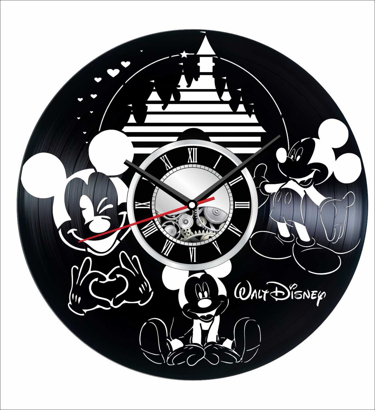 Vintage Mickey Mouse Wall Clock Made from Vinyl Records - Unique Home Decor Gift for Men, Women & Kids - Perfect for Living Room, Bedroom or Kitchen Decor | Disney-Themed Collectible & Conversation Starter for Music Lovers