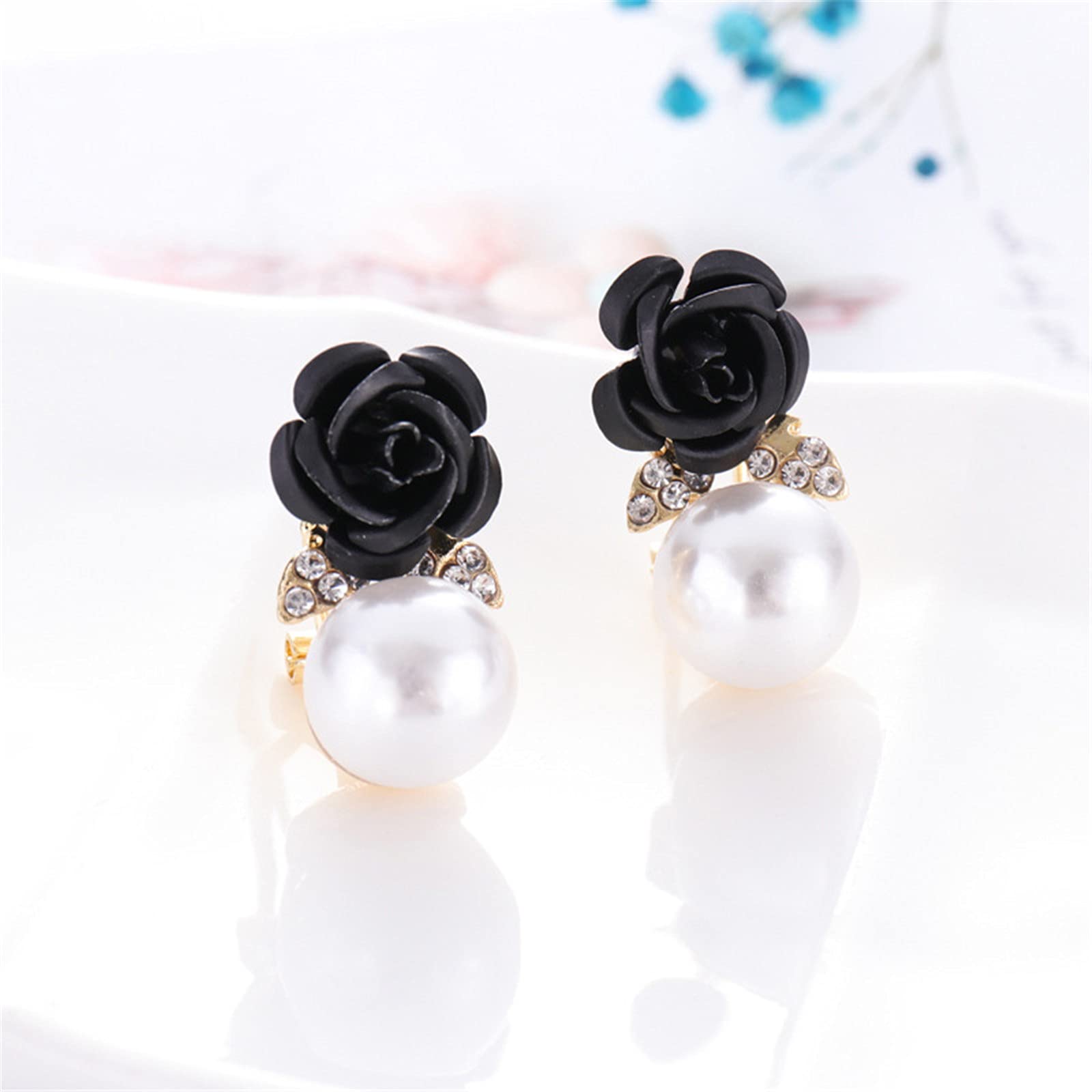 ONLYJUMP Small Pearl Flower Rose Stud Earrings for Women - Colorful Simulated Resin 3D Carved Floral Earrings | Perfect for Weddings, Parties & Everyday Elegant Style