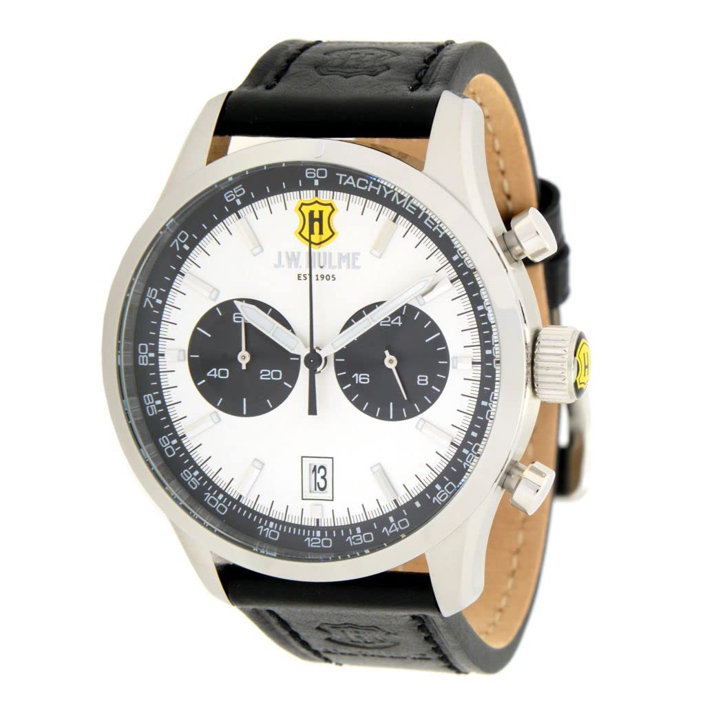J.W. Hulme 43mm Quartz Multi-Function Leather Strap Watch for Men - Water Resistant, Date Display, Chronograph - Perfect for Business, Casual & Outdoor Activities