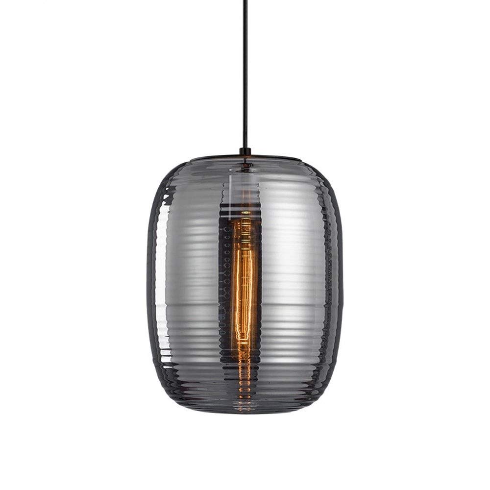 Modern Nordic Suspension Light - Cylindrical Gray Glass Shade Chandelier with LED E27 Bulb | Adjustable Hanging Pendant Light for Kitchen Island, Loft, Bar, Restaurant & Clothing Store | Dimmable Lighting Fixture for Home & Commercial Spaces