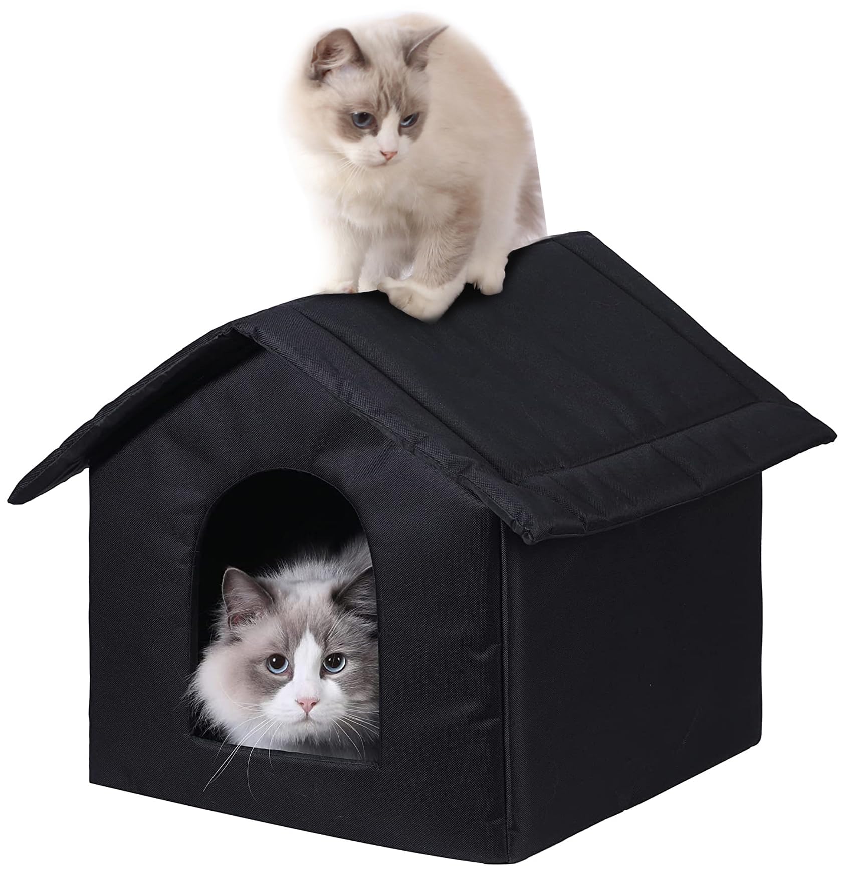 **Outdoor Cat House - Waterproof & Durable Shelter for Feral Cats & Dogs - Medium Black Pet House for Indoor/Outdoor Use - Perfect for Backyard, Garden & Patio**