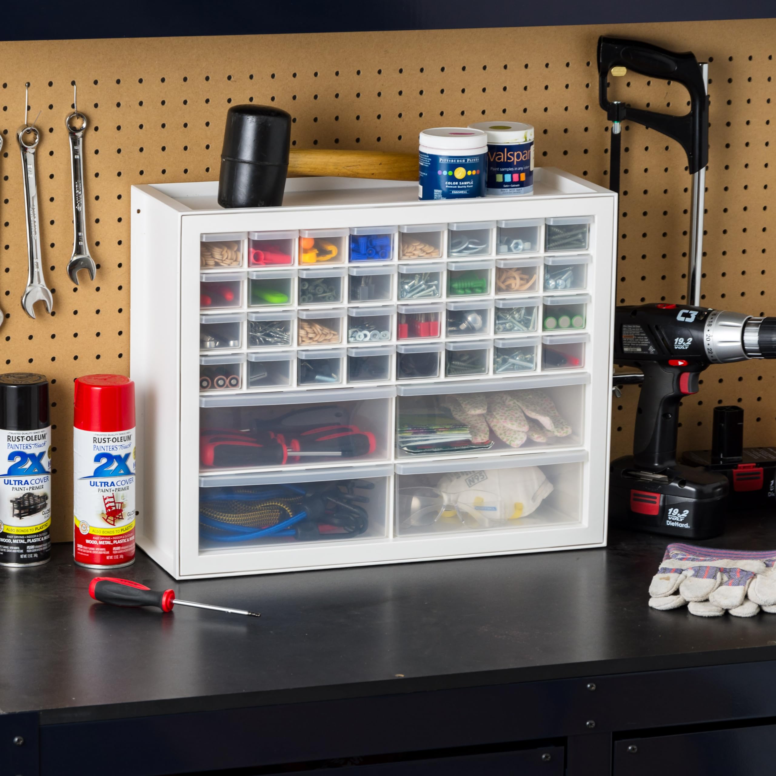 IRIS USA 36-Drawer Small Parts Organizer Cabinet - Screw, Nut, Bolt & Electronic Component Storage for Garage, Workshop, Craft Room & Office - White Tool Chest for Hardware, Beads, Scrapbooking & Hobby Supplies