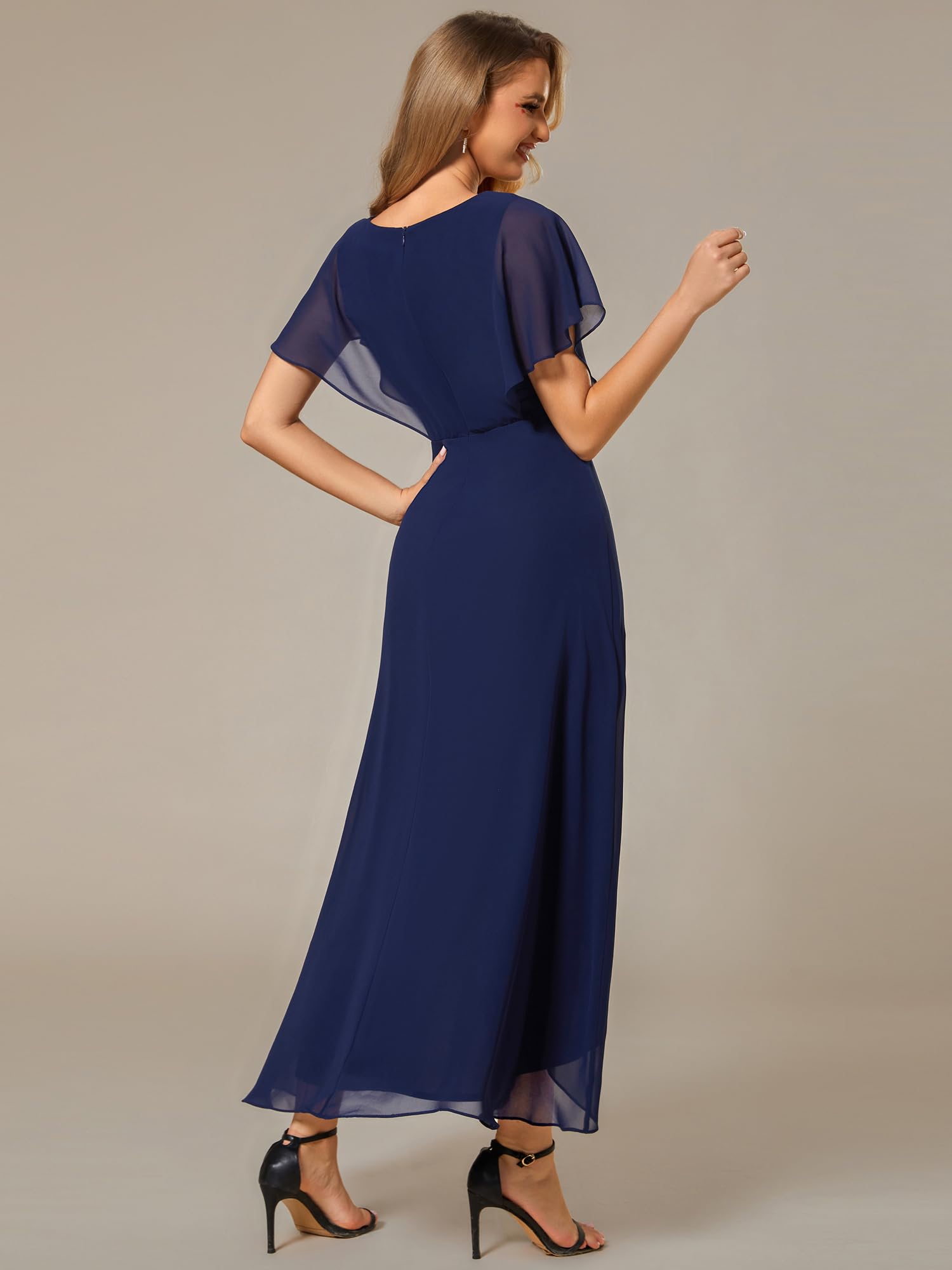 Ever-Pretty Women's A-Line V-Neck Applique Waist Tea-Length Formal Dress for Wedding Guest - Elegant Evening Gown for Parties, Prom, Cocktail Events & Special Occasions