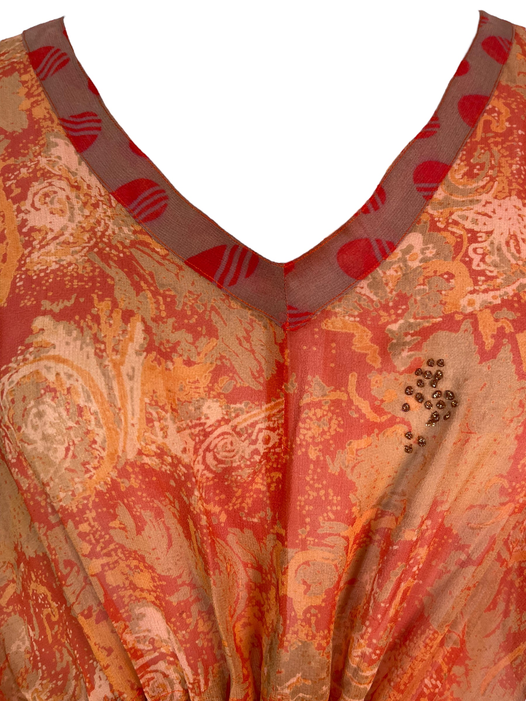 PRG6379 Sheer Avatar Pure Silk Maxi Kaftan Dress - Elegant Long Sleeve Flowy Beach Cover Up for Women - Perfect for Resort Wear, Vacation, and Summer Evenings