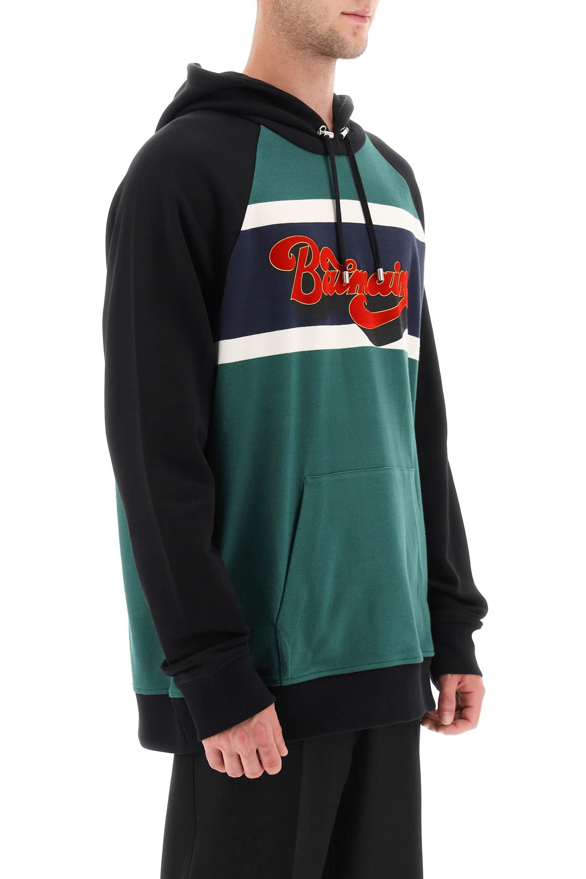 Vintage 70's Flocked Print Balmain Hoodie - Stylish Retro Unisex Pullover for Casual Wear & Street Fashion
