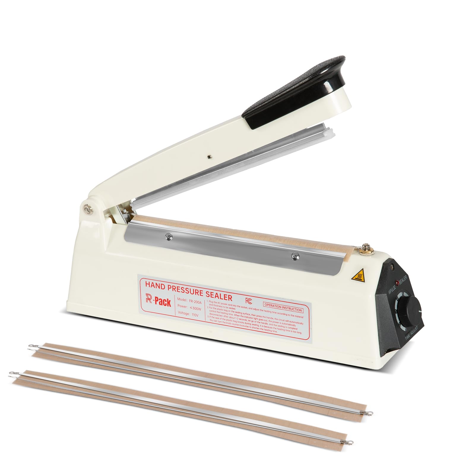 Heavy Duty 8 Inch Impulse Heat Sealer with Seal Bar - Professional Bag Sealing & Cutting Machine with 2 Extra Replacement Parts (White) - Perfect for Food Packaging, Vacuum Sealing, and Industrial Use