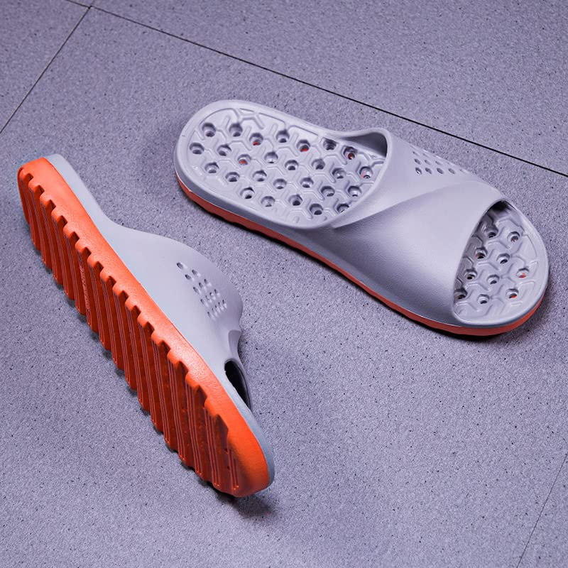 TOMYEUS Shark Slippers for Men & Women - Breathable Summer House Slippers with Massage Nubs, Non-Slip EVA Bathroom Sandals, Beach Water Shoes for Indoor/Outdoor Use - Gray Orange (Size 37-39) | Perfect for Home, Pool, Beach & Vacation Wear