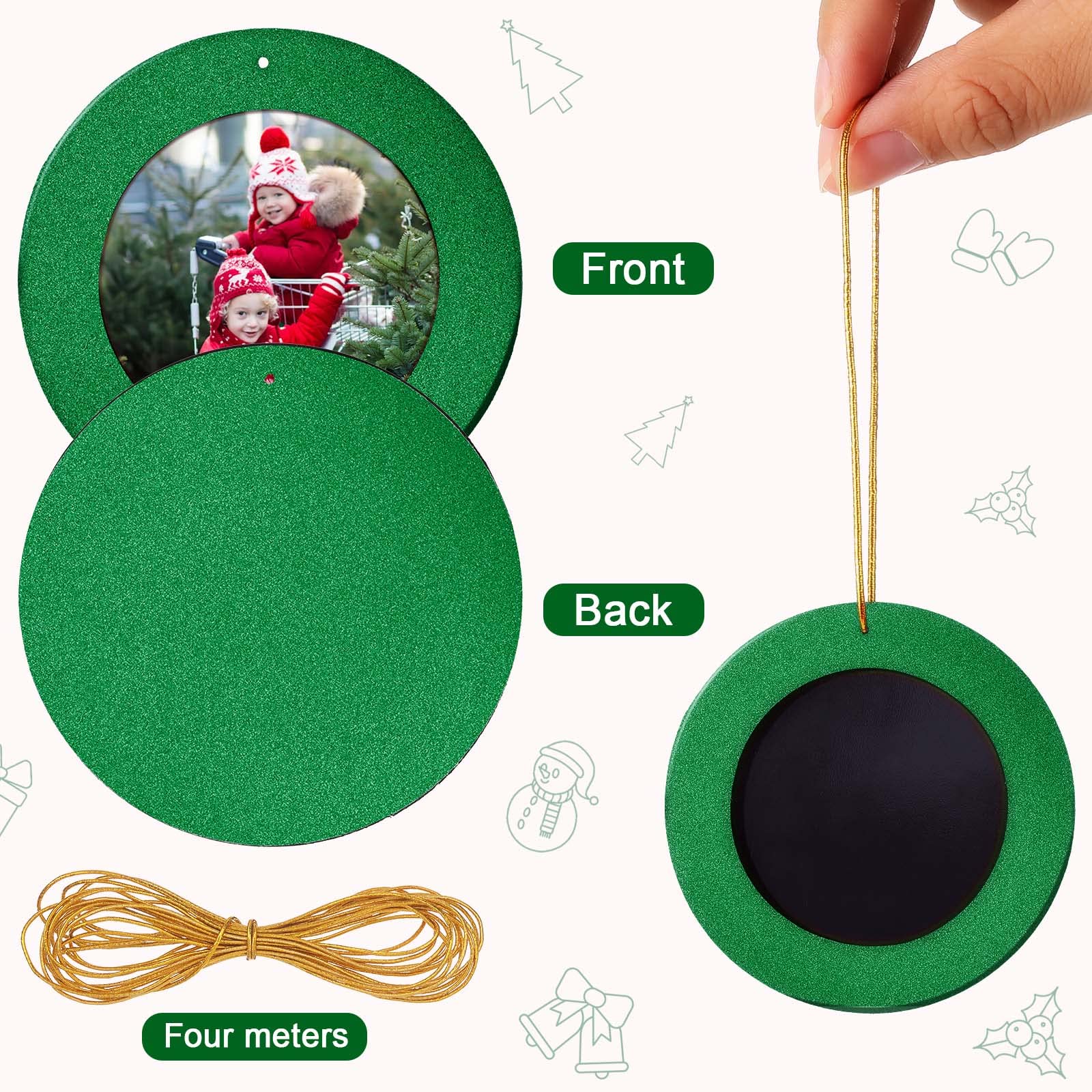Jetec 15-Piece 2025 Christmas Glitter Magnetic Photo Ornaments Set - 13.12ft Gold Thread Hanging Picture Frames for Christmas Tree Decorations (Green) | Perfect for Holiday Memories, Family Photos & Festive Gift Giving