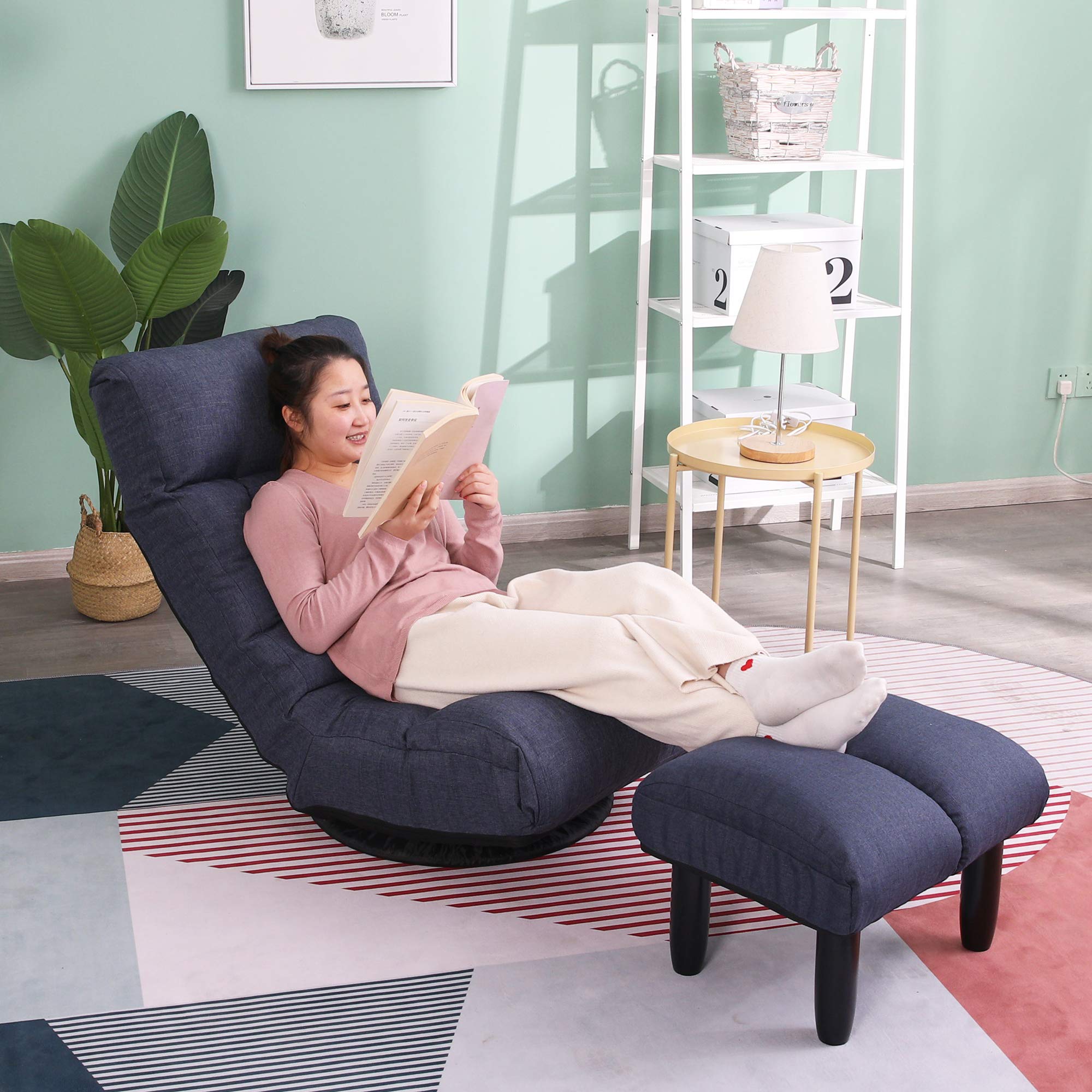 **Adjustable Floor Recliner Chair - Japanese Style Tatami Sofa for Living Room, Bedroom, Balcony - Light Blue Lazy Chair for Relaxing, Reading & Lounging**