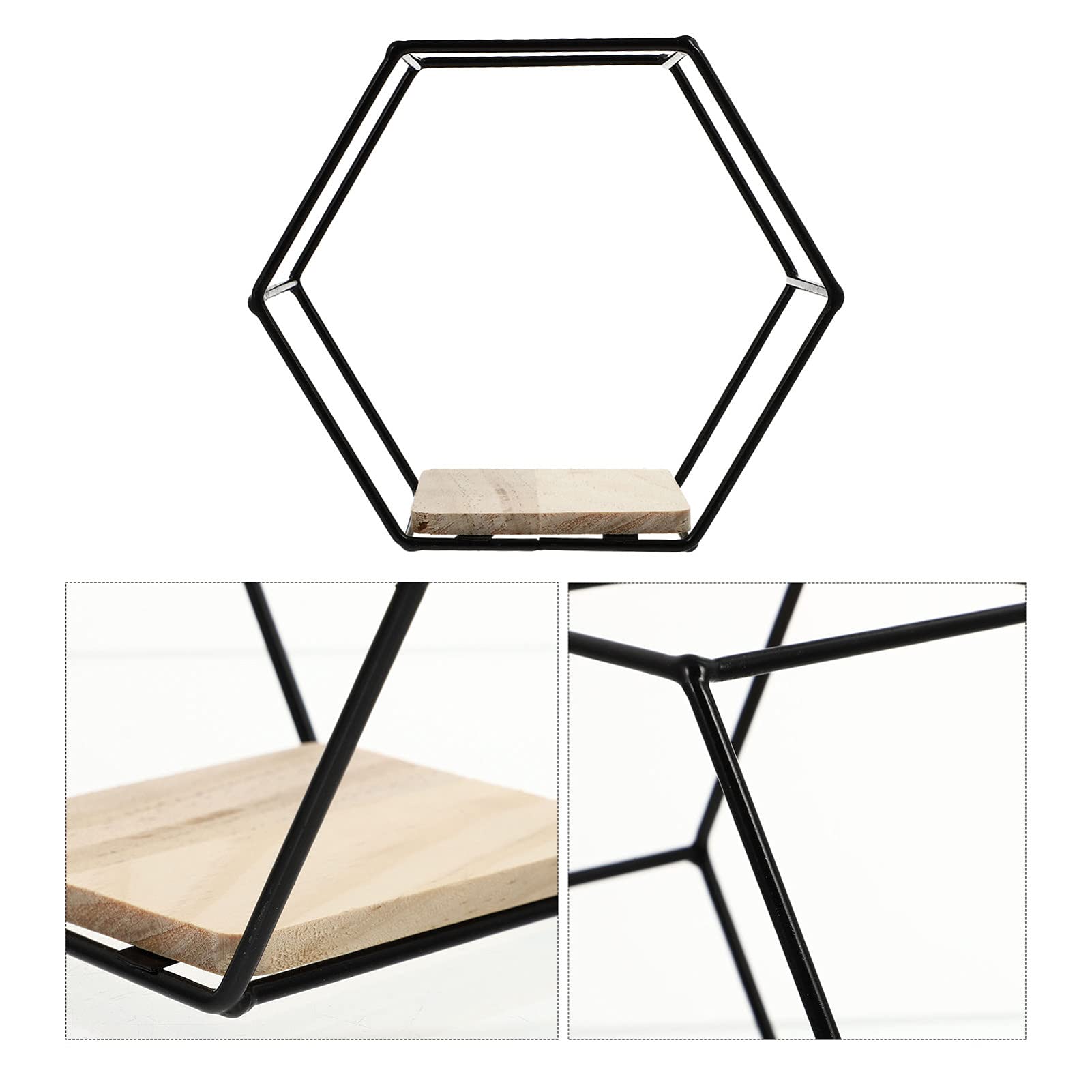 Hexagon Floating Shelf - Metal Frame Wall Mount Display Shelf for Storage & Organization | Rustic Geometric Shelf for Books, Plants, Sundries | Perfect for Living Room, Bedroom, Bathroom Decor