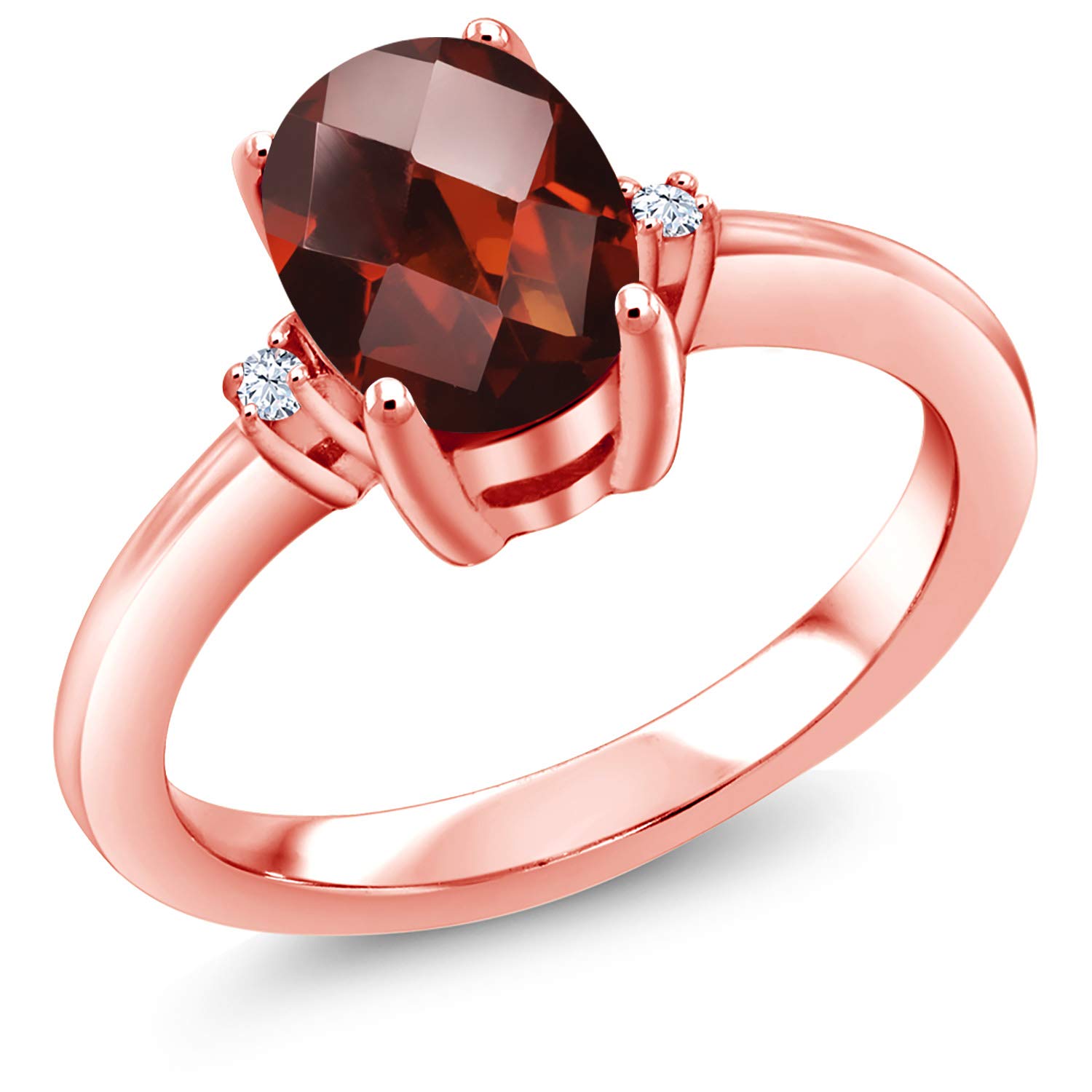 1.56 Ct Oval Checkerboard Red Garnet Engagement Ring - 18K Rose Gold Plated Sterling Silver - Gem Stone King - Perfect for Valentine's Day, Anniversary & Proposal Gifts