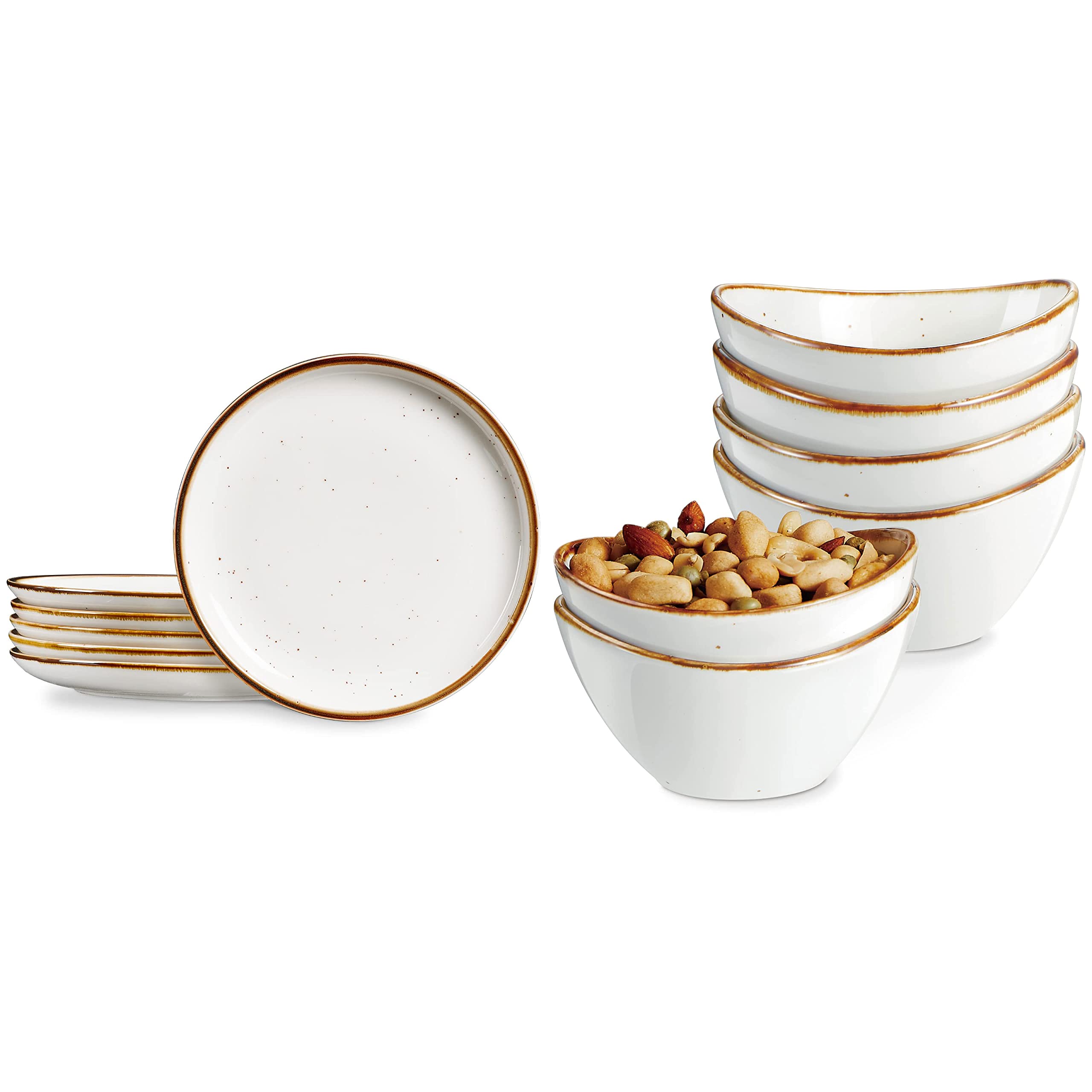 ONEMORE 12-Piece Dinnerware Set - Microwave, Oven & Dishwasher Safe Porcelain Plates and Bowls - Cream White Tableware for Family Dining, Parties & Restaurant Use