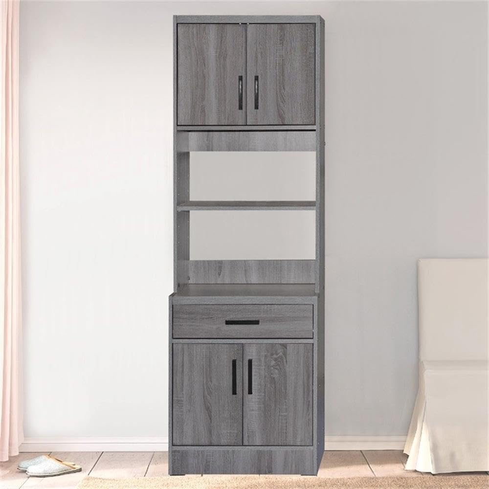 Modern Tall Wooden Kitchen Pantry Cabinet in Gray - Freestanding Storage Organizer for Spices, Food & Cookware - Perfect for Small Kitchens, Dining Rooms & Home Organization
