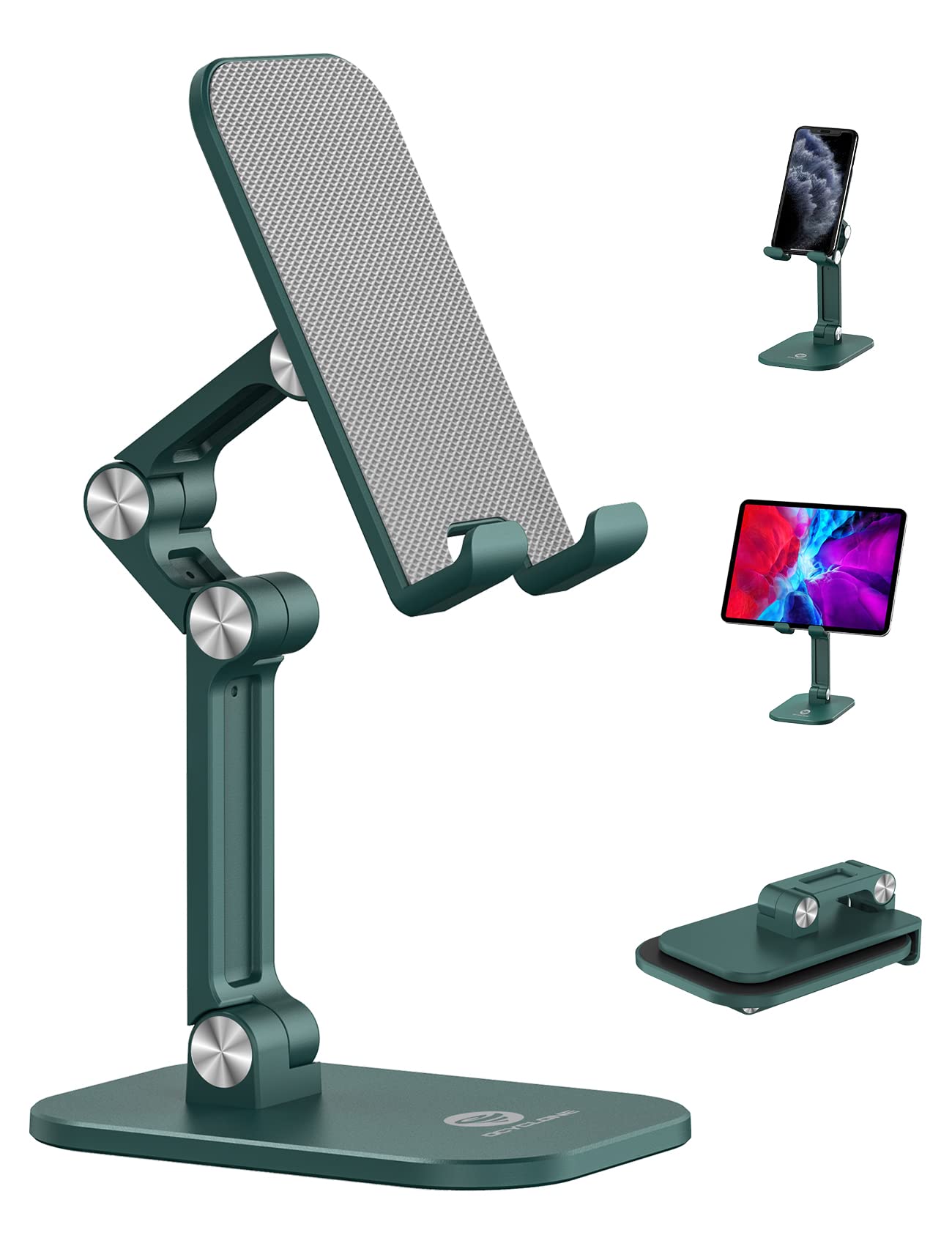 OCYCLONE Adjustable Phone Stand for Desk - Foldable, Height & Angle Adjustable Cell Phone Holder Compatible with iPhone, iPad, Tablets 4-11 Inches (Green) - Perfect for Work, Study, Video Calls & Hands-Free Viewing