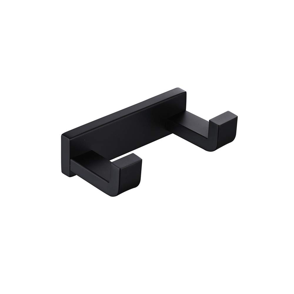 DOCNACHT Double Towel Robe Hook - Stainless Steel Heavy Duty Wall Mount Coat Hook for Bathroom, Kitchen & Toilet Accessories - Matte Black Finish - Perfect for Hanging Towels, Robes and Coats in Bathrooms, Spas and Laundry Rooms