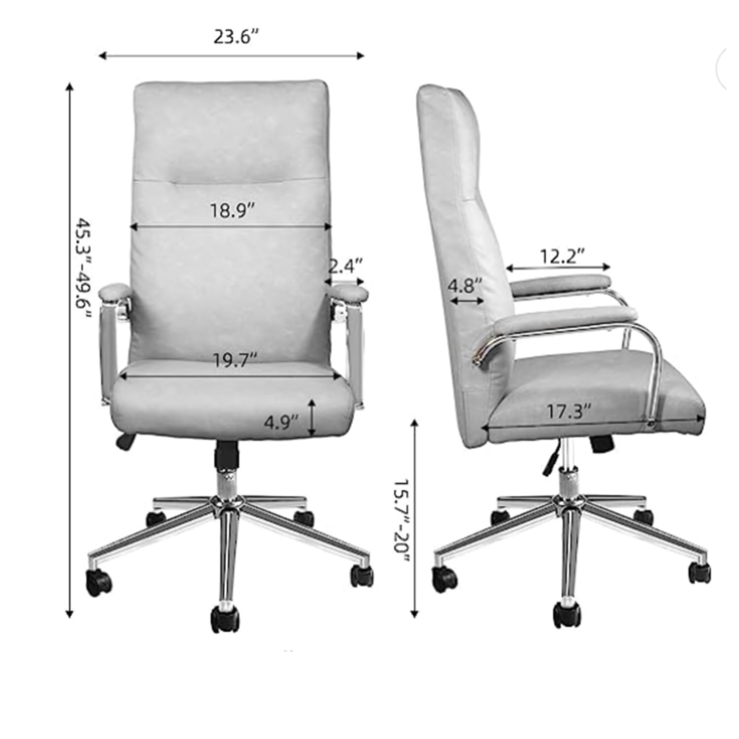 Ergonomic Office Chair - Adjustable Height Swivel Computer Desk Chair with Wheels, High Back Executive Leather Chair with Lumbar Support (Grey) - Perfect for Home Office, Gaming & Workspaces
