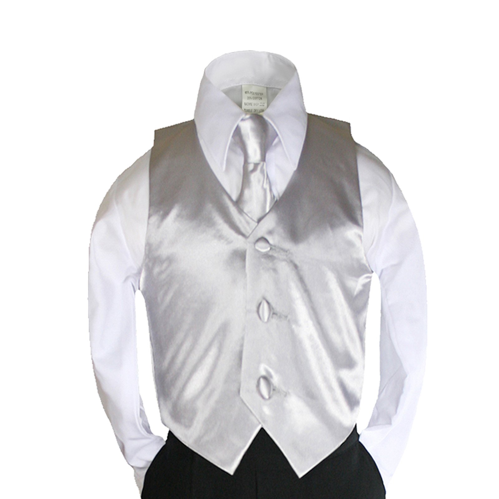 2-Piece Boys Satin Silver Vest and Bow Tie Set - Formal Wear for Weddings, Parties & Special Occasions (Sizes 0-24 Months to Teen)
