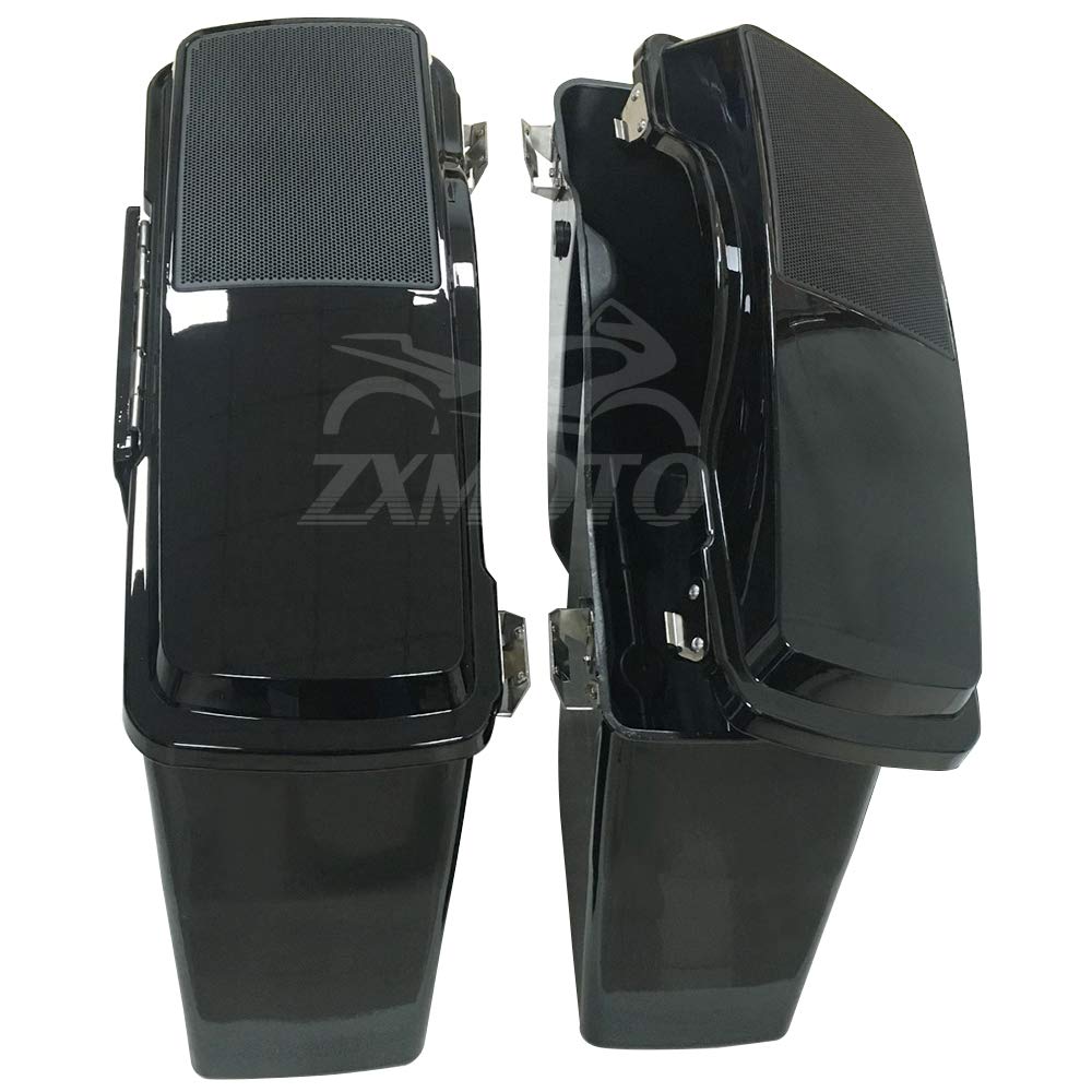 ZXMOTO Vivid Black Hard Saddlebags with 6x9 Speaker Lids, Latch & Keys - Compatible with Harley Touring Models 1994-2013 (Road King, Road Glide, Street Glide, Electra Glide, Ultra-Classic) - Durable Motorcycle Storage for Long Rides & Touring