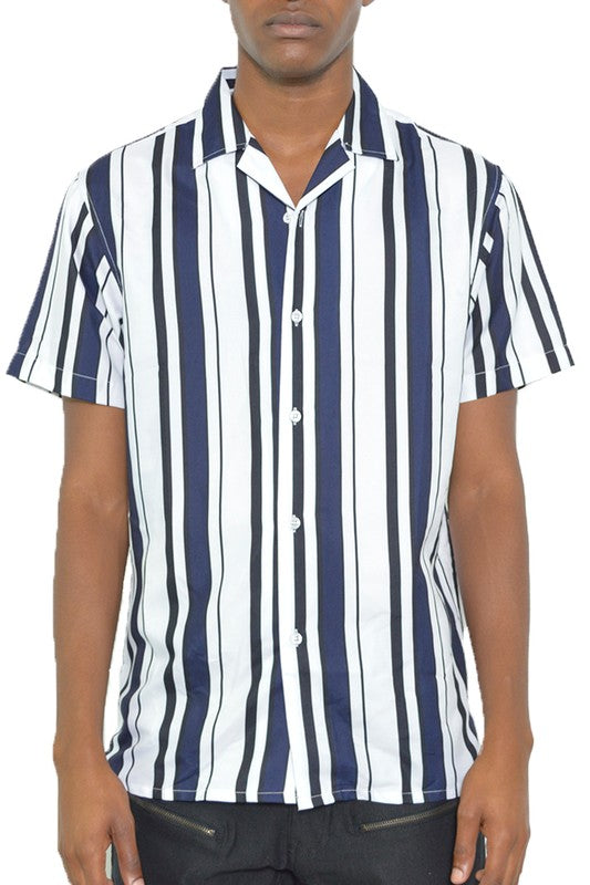 Men's Short Sleeve Striped Button Down Shirt - Casual Printed Shirt for Summer, Office & Outdoor Activities
