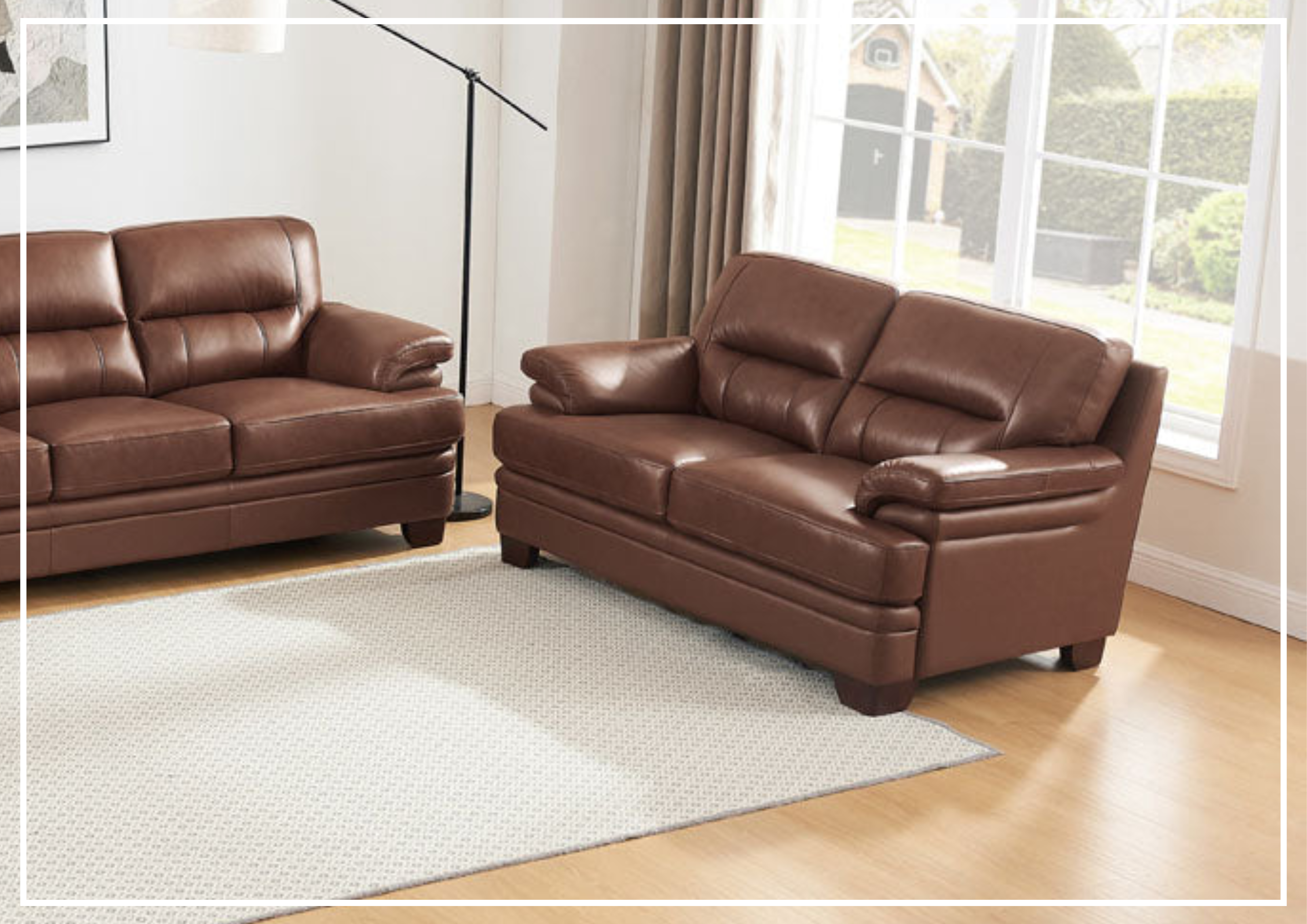 Premium Leather Loveseat Sofa with Cushion Arms - Hydeline Luxor Stationary Sofa for Living Room, Lounge & Office Comfort