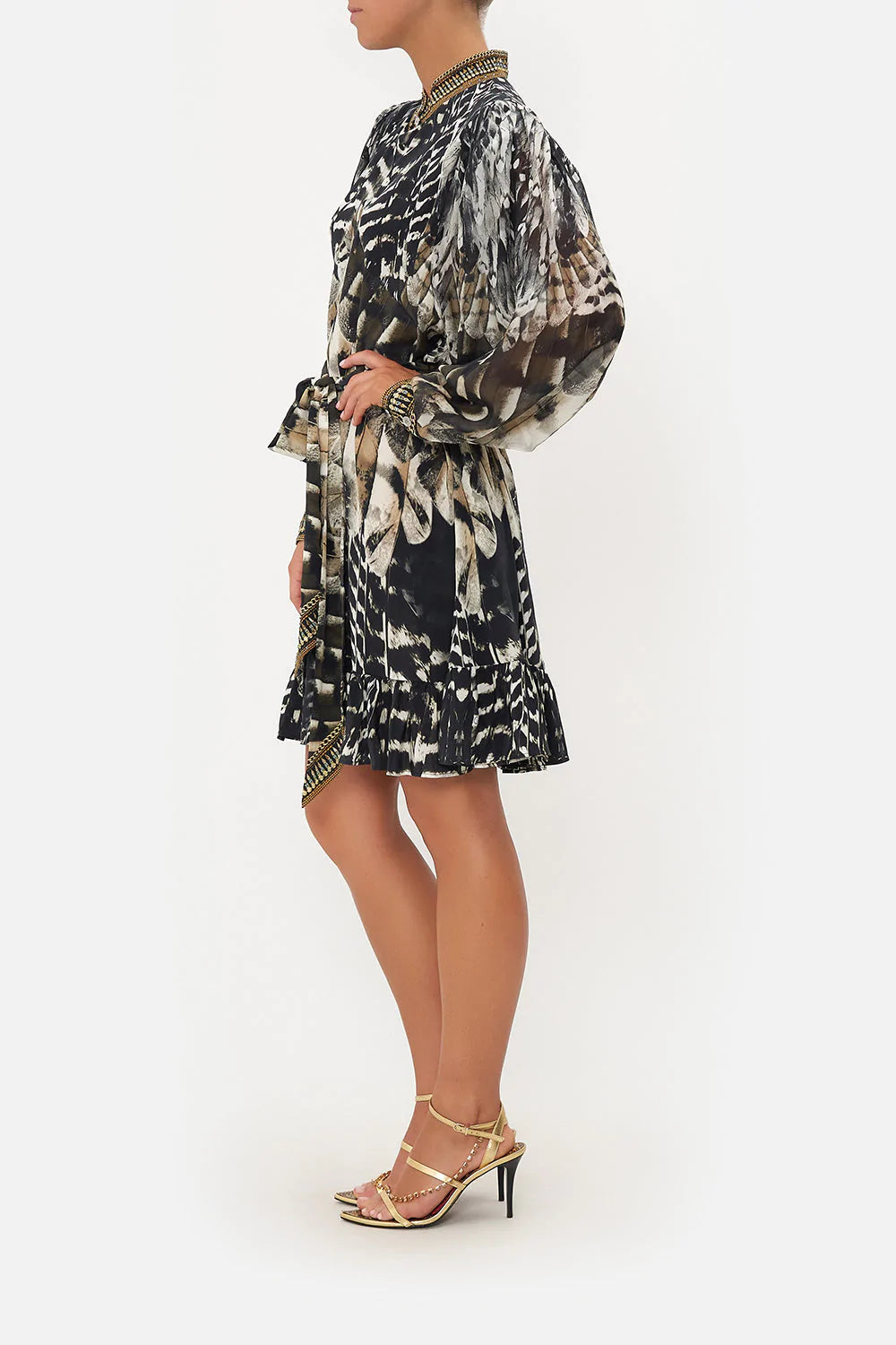 Drop Sleeve Shirt Dress for Women - Night Owl Print Casual Wear for Work, Date Night & Weekend Outings