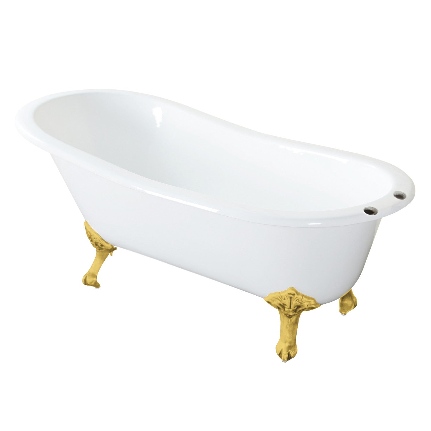 Aqua Eden 61 Inch White Oval Cast Iron Clawfoot Bathtub with Brushed Brass Faucet - Vintage Freestanding Slipper Tub for Luxurious Bathroom Relaxation