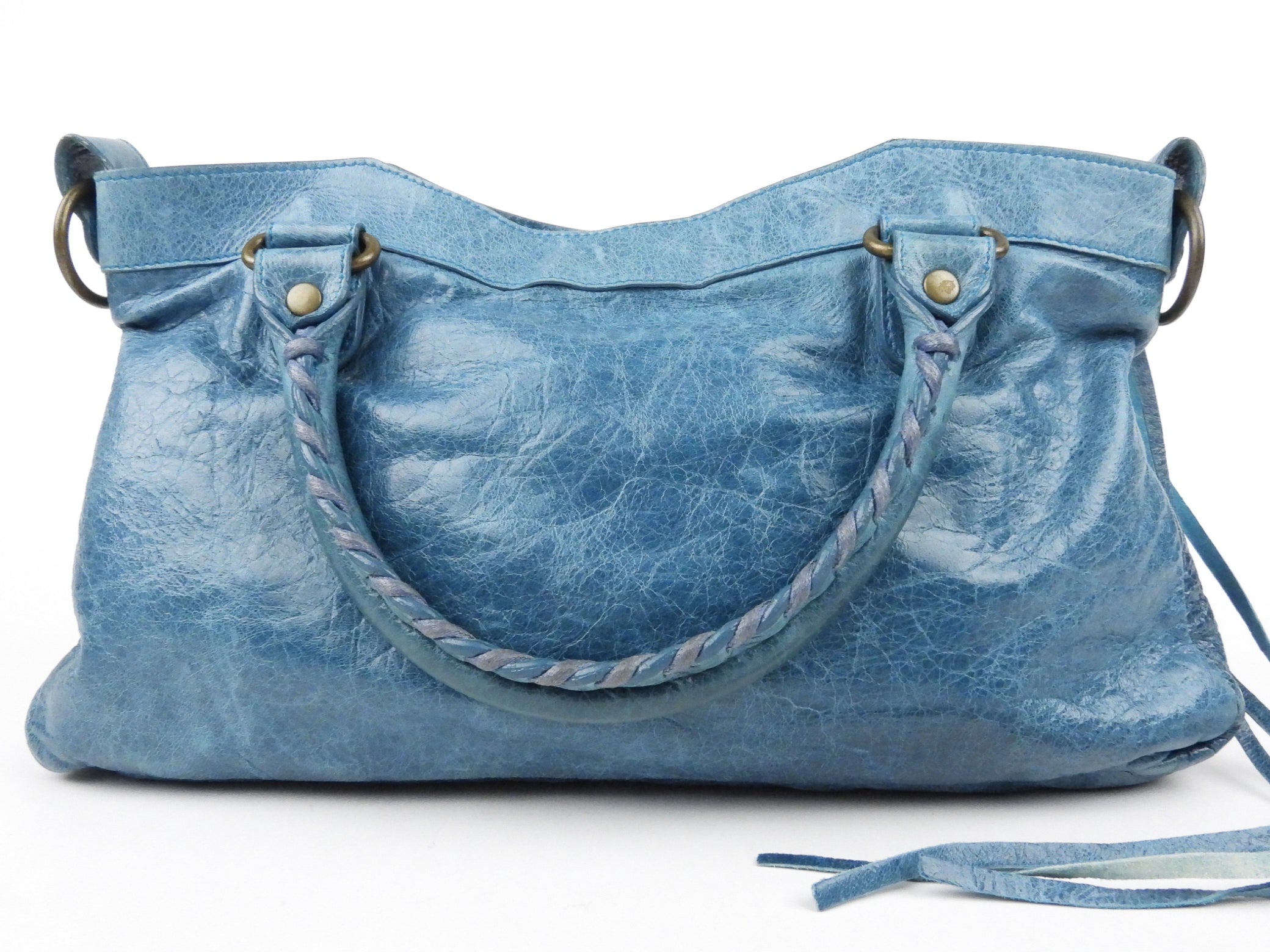 Balenciaga First Blue Lambskin Leather Moto Classic Two-Way Handbag - Luxury Crossbody & Shoulder Bag for Women, Perfect for Work, Travel & Evening Events