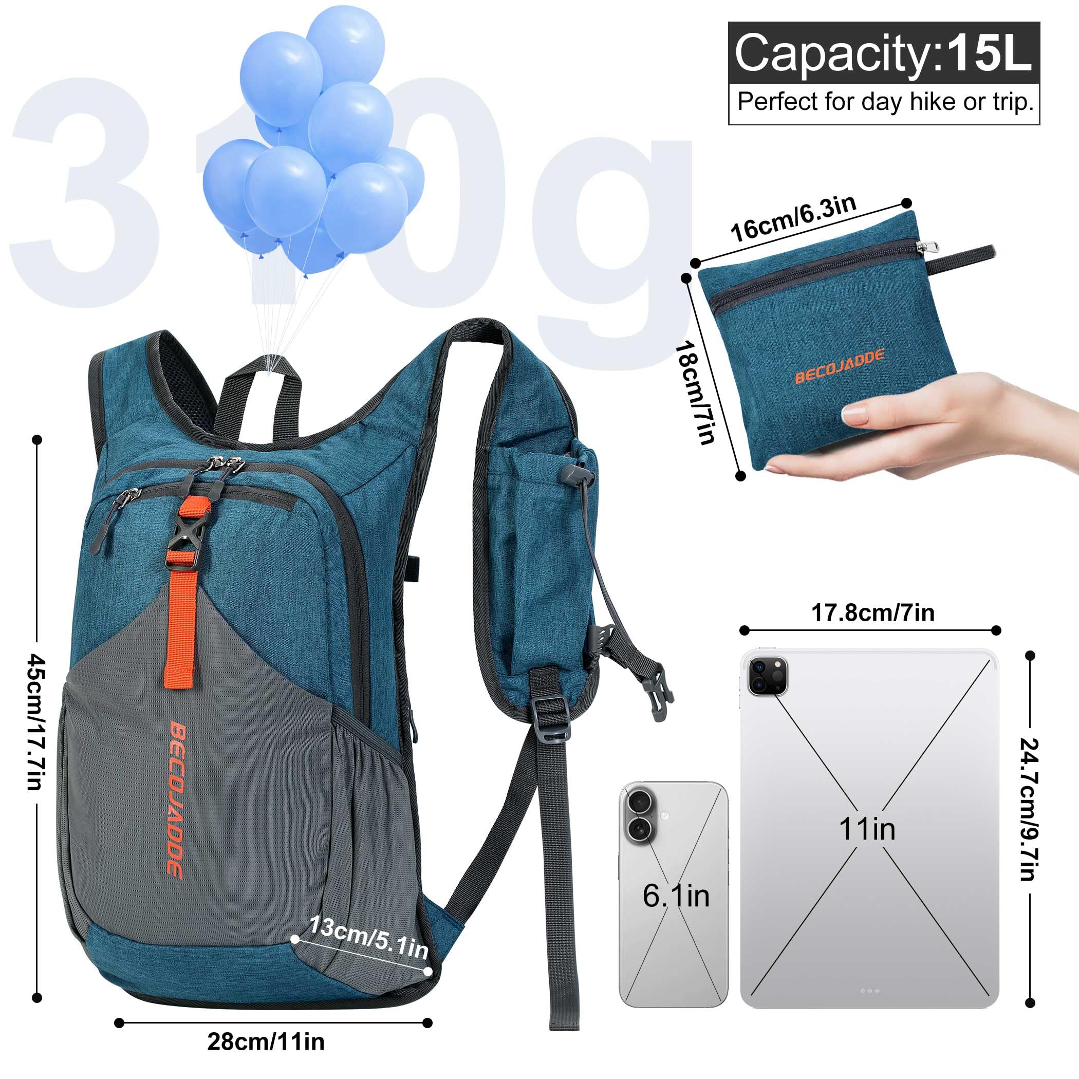 15L Ultralight Foldable Hiking Backpack for Men & Women - Packable Daypack for Travel, Camping & Outdoor Adventures (Turquoise) | Perfect for Day Hikes, Commuting & Weekend Getaways