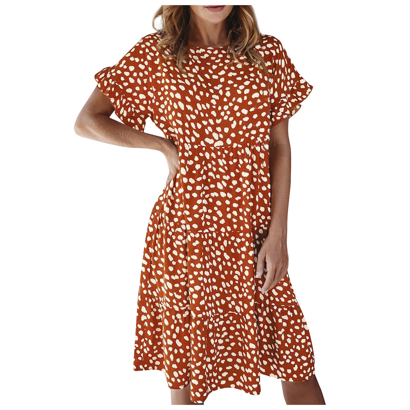 Boho Maxi Dress for Women - Summer Casual Green Polka Dot Dress with Round Neck & Ruffle Sleeves | Porsha Williams Style | Perfect for Beach Vacations, Music Festivals & Date Nights (Size S, Red)