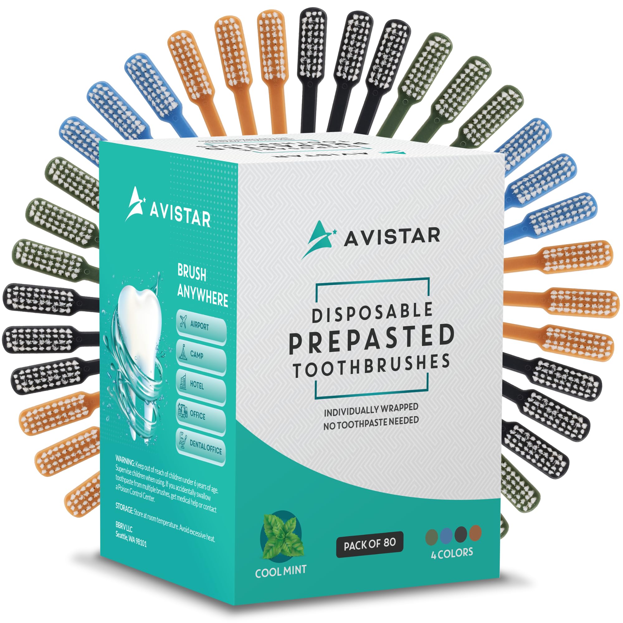 80 Individually Wrapped Pre-Pasted Disposable Toothbrushes with Built-in Toothpaste | Travel-Friendly Waterless Toothbrushes for Hotels, Camping, Airbnb Guests & Emergency Kits | Perfect for On-the-Go Oral Care