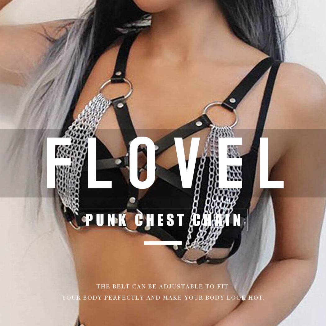 Flovel Punk Leather Body Chain - Black Gothic Waist Harness, Bikini Chest Chain Belt for Women & Girls | Perfect for Rave, Nightclub, Music Festival & Gothic Fashion Outfits