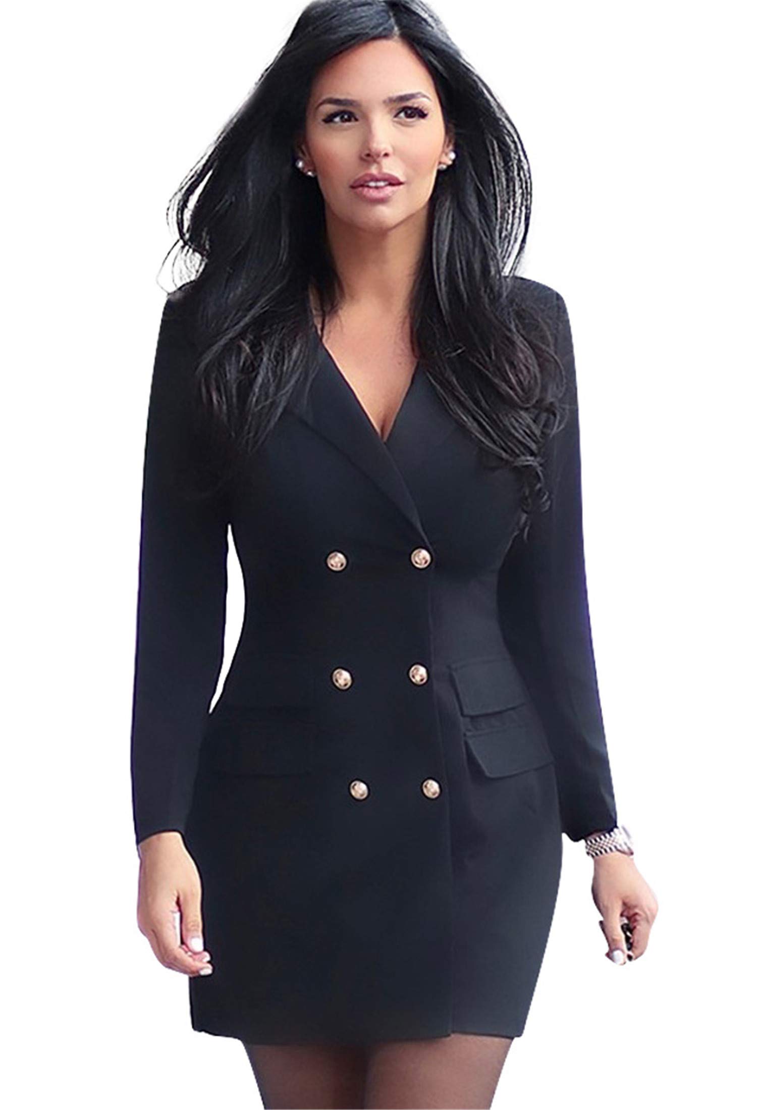 Andongnywell Women's Double Breasted Blazer Dress - Elegant Lapel Collar Mini Dress for Office Work, Business Meetings & Cocktail Parties | Professional & Stylish Formal Wear