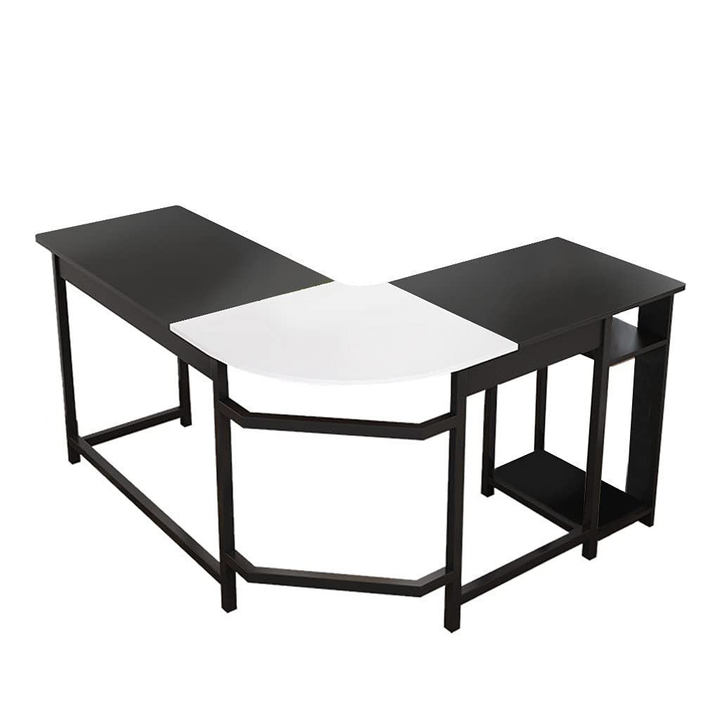 FUELEGO Black L-Shaped Corner Desk with Storage Shelves - Home Office Computer Workstation for Small Spaces, Gaming & Study Setup