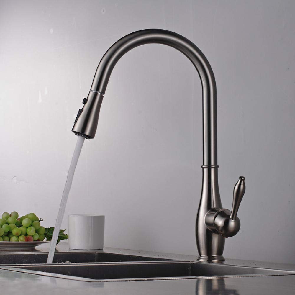 2-Way Pull Out Kitchen Faucet with Swivel Spout - Deck Mounted Mixer Tap for Sink - Perfect for Washing Dishes & Filling Pots