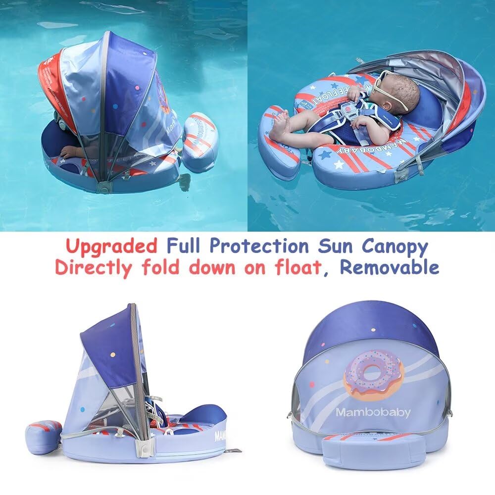 **Mambobaby Non-Inflatable Baby Pool Float with Canopy - Safe Infant Swimming Floatie Ring for 3-24 Months - Perfect for Beach, Pool & Water Play**