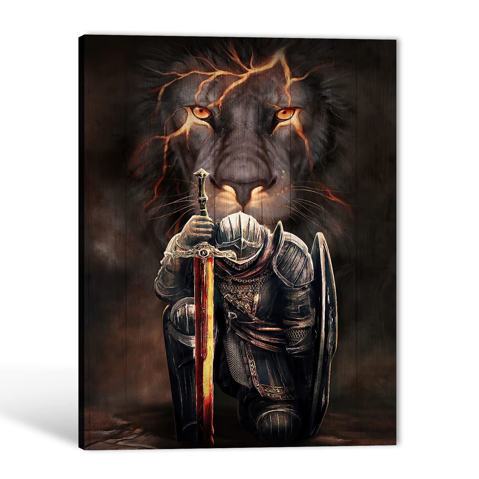 Lion King & Jesus Warrior Large Canvas Wall Art - 28x40 Inches Christian Lion Painting for Living Room, Bedroom & Man Cave Decor - Inspirational Animal Canvas Poster for Home & Office Wall Decor