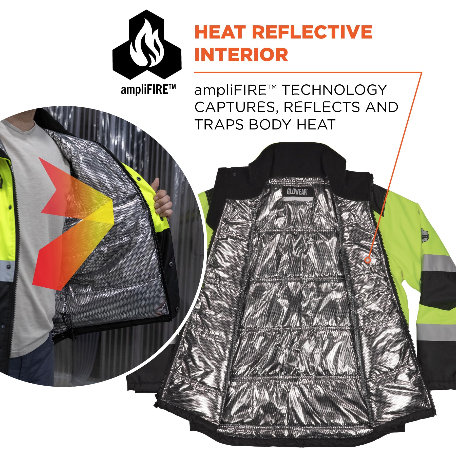 Ergodyne Hi-Visibility Safety Jacket with Heat Reflective Lining - ANSI Certified for Construction, Road Work & Outdoor Winter Activities