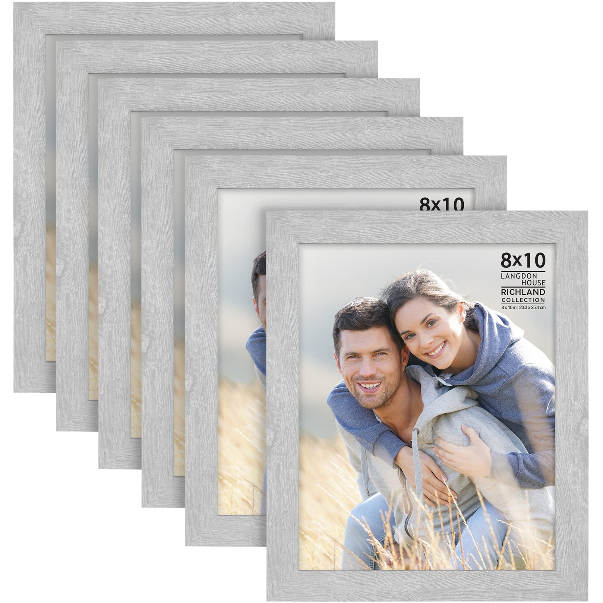 Premium Langdon House 8x10 Picture Frames - 6 Pack Ash Gray Woodgrain Style for Wall & Tabletop Display - Perfect for Family Photos, Artwork, and Home Decor (Richland Collection)