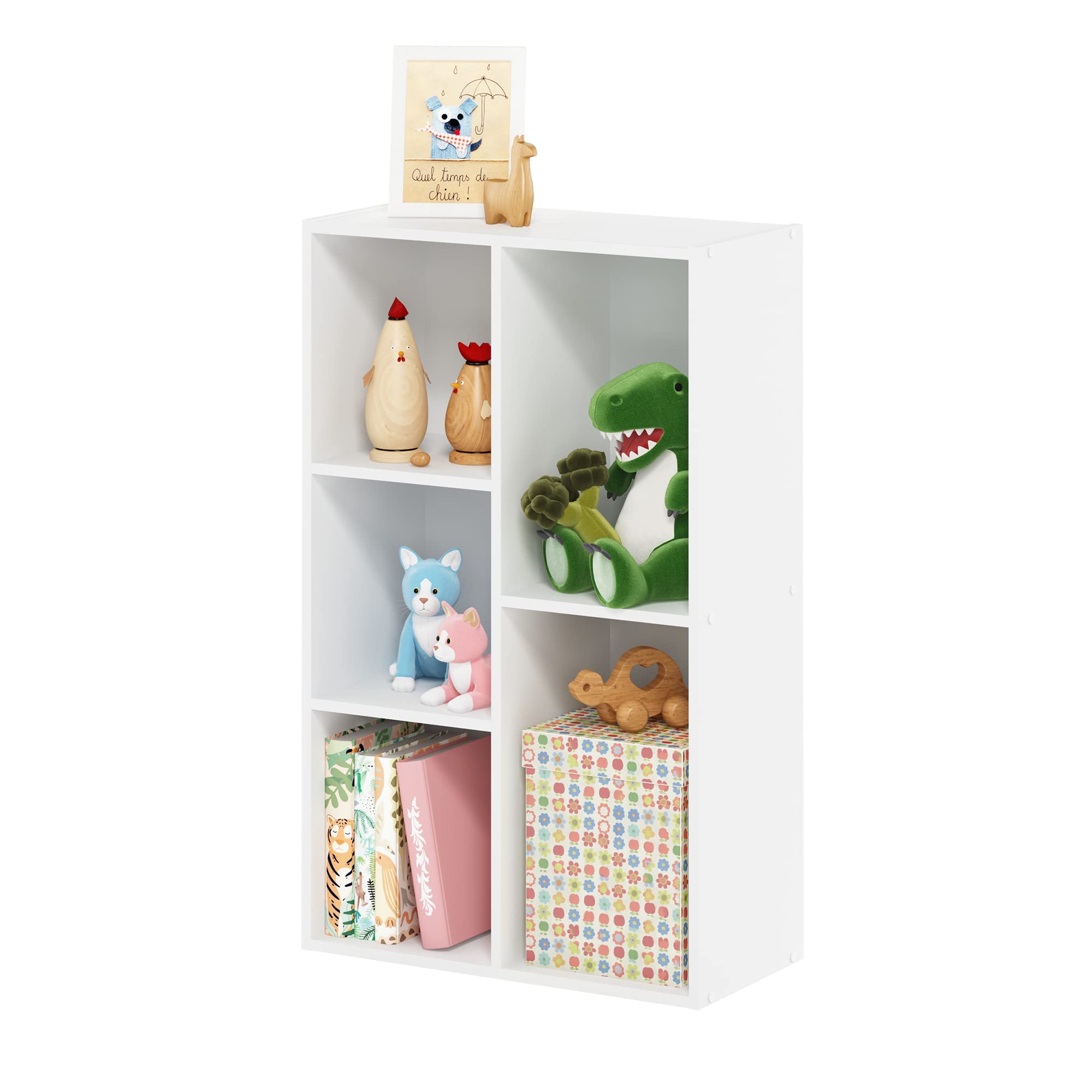 Furinno Luder 5-Cube Open Shelf Organizer - No Tools Assembly Required - White - Perfect for Home Office, Living Room & Bedroom Storage