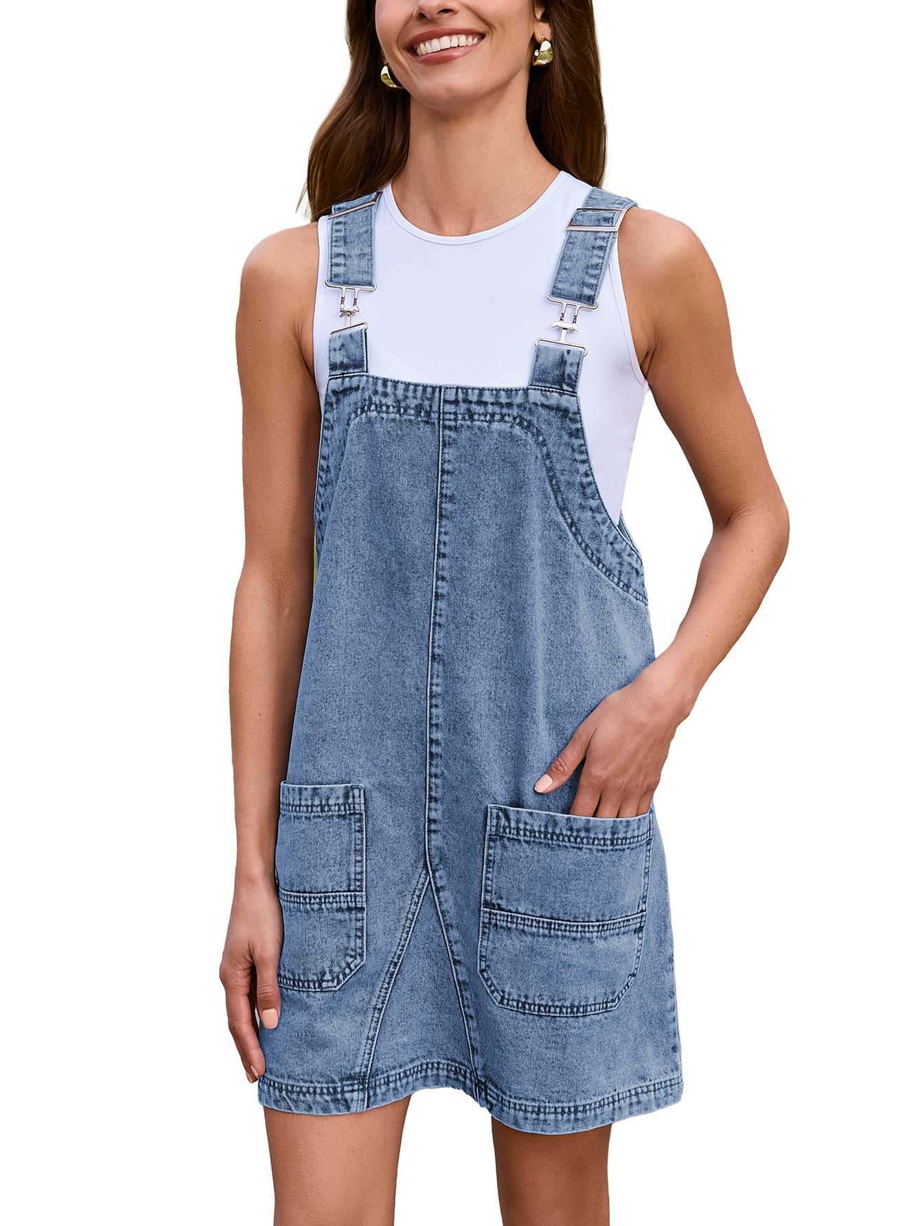 BerryGo Women's Denim Overalls - Sleeveless Romper Jumpsuit with Pockets | 2025 Fashion Pinafore Dress Shorts | Casual Summer Outfit for Beach, Shopping & Date Night