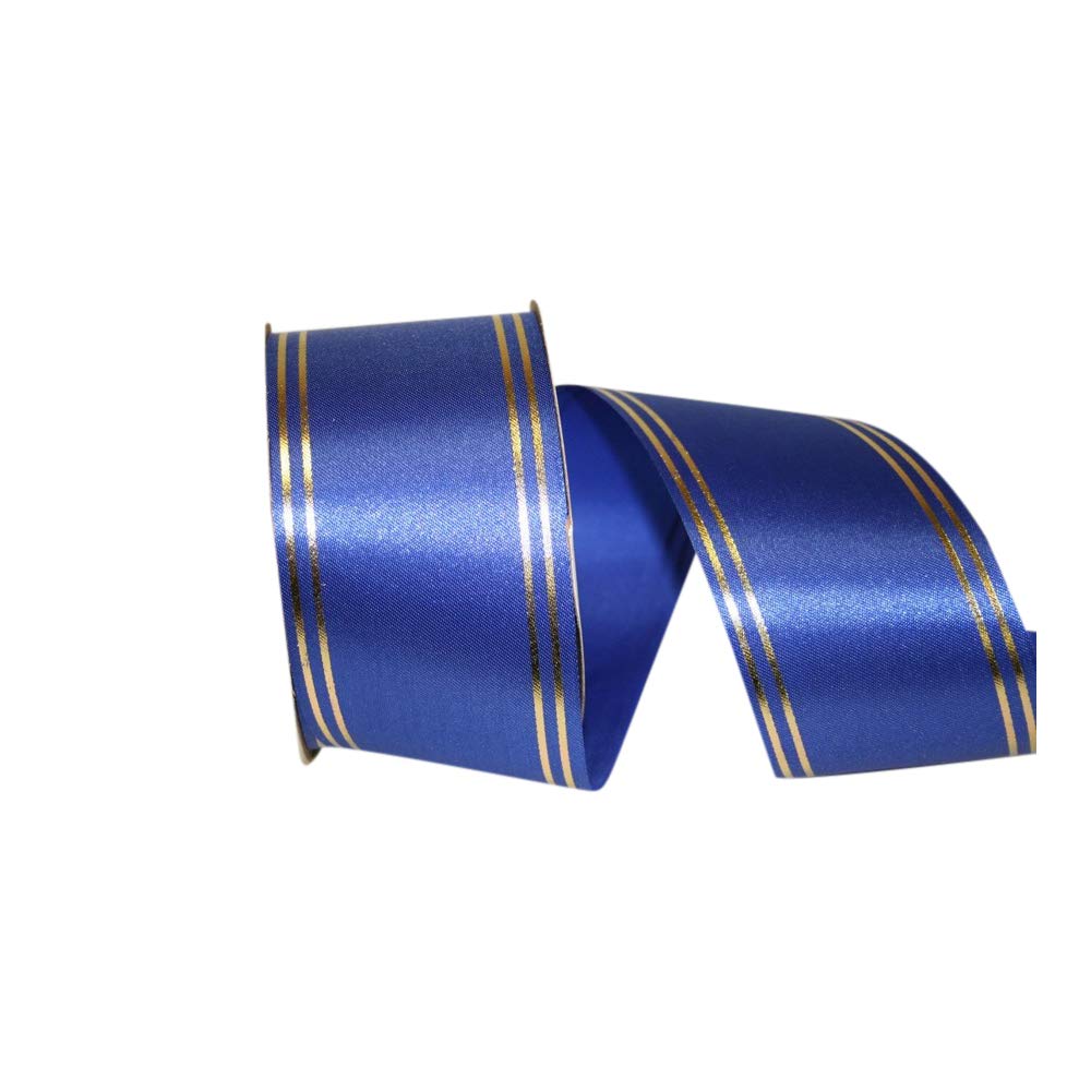 Reliant Ribbon Quad Stripe Ribbon - 2.5 Inch x 50 Yards Royal Blue - Perfect for Gift Wrapping, DIY Crafts, and Party Decorations