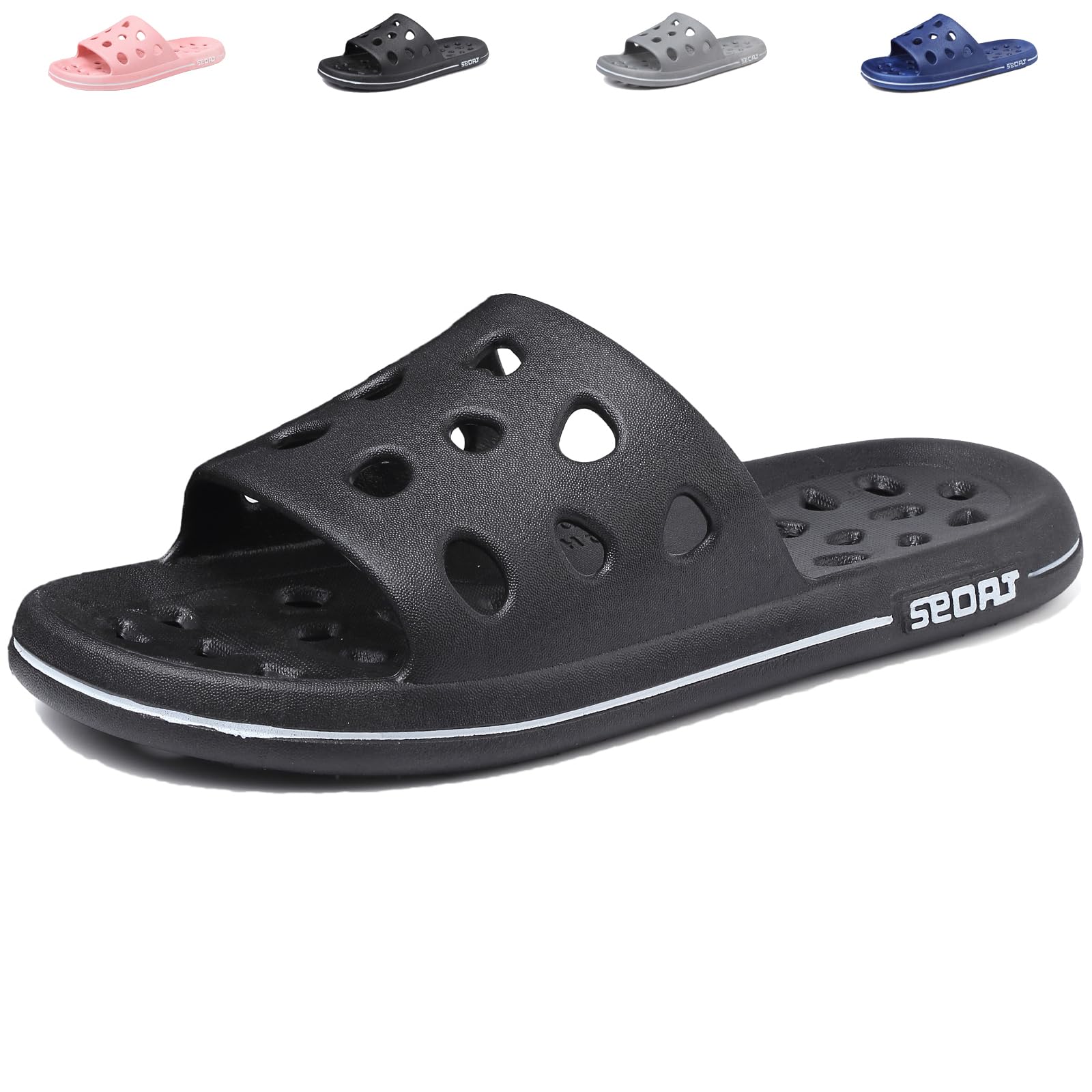 FINLEOO Quick-Drying Shower Sandals with Drainage Holes - Non-Slip Bathroom Slippers for Men & Women, Soft Sole Open-Toe House Slippers for Gym, Spa, Pool & Indoor Use